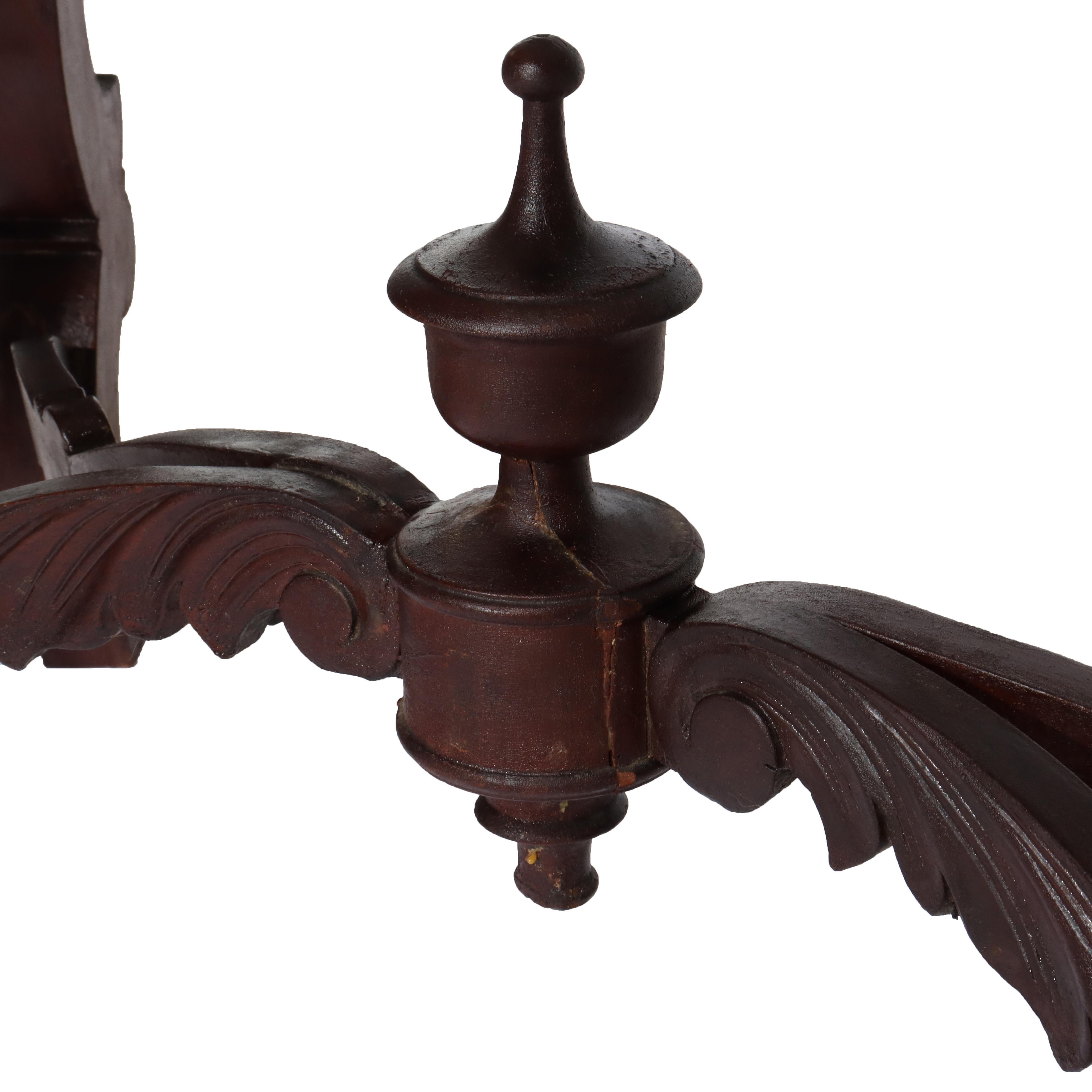 19th Century Antique Carved Walnut Marble Turtle Top Table C1890 For Sale