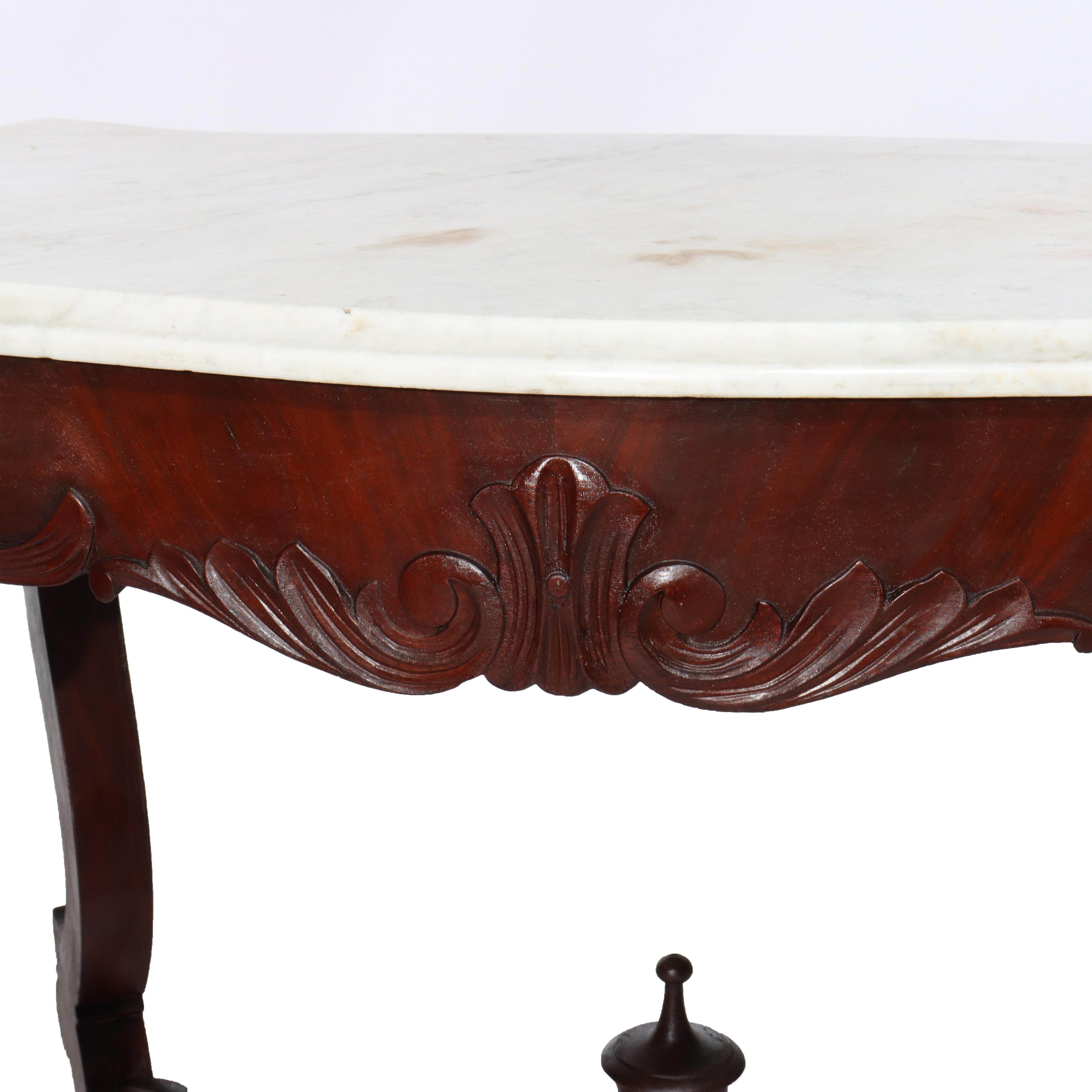 Antique Carved Walnut Marble Turtle Top Table C1890 For Sale 1