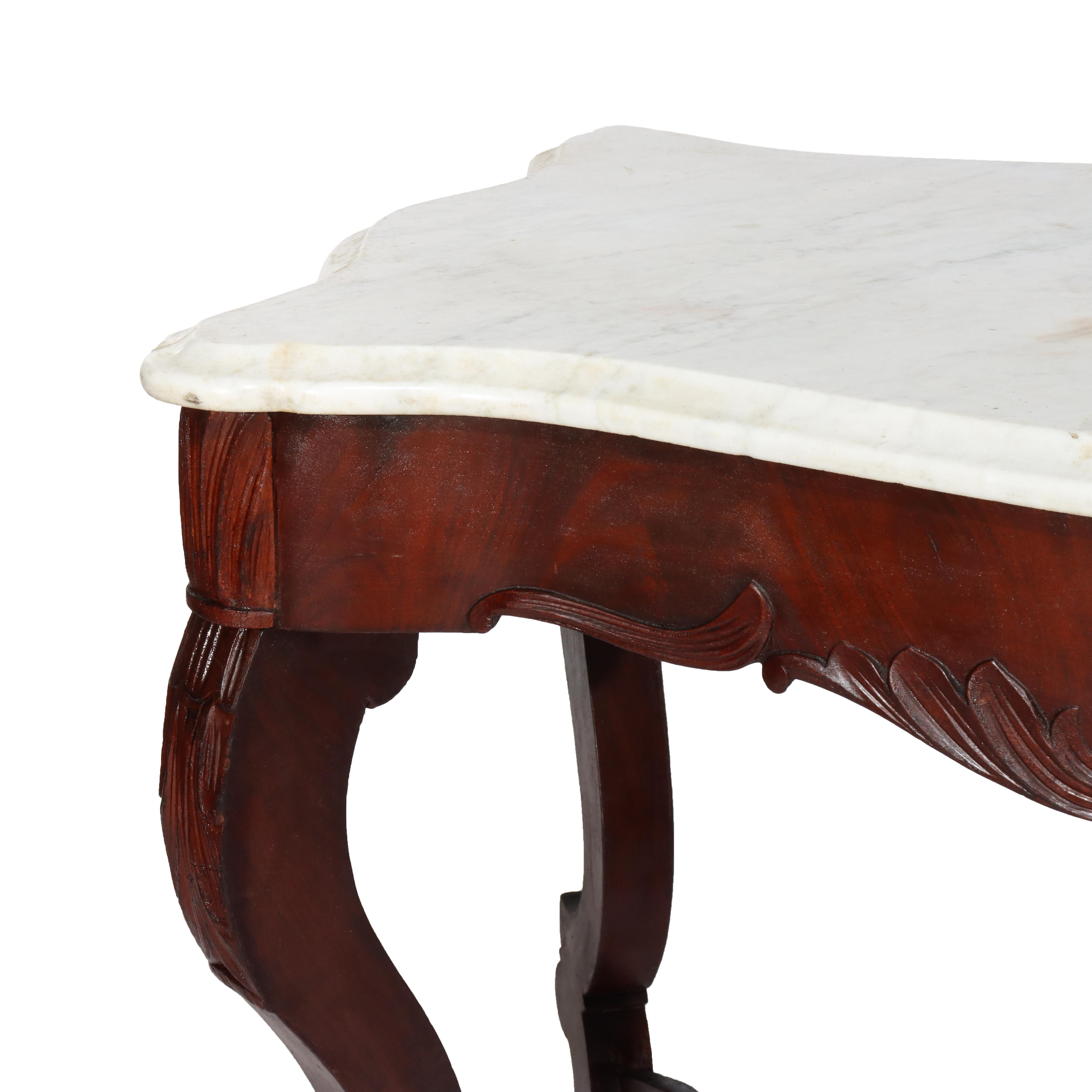 Antique Carved Walnut Marble Turtle Top Table C1890 For Sale 2