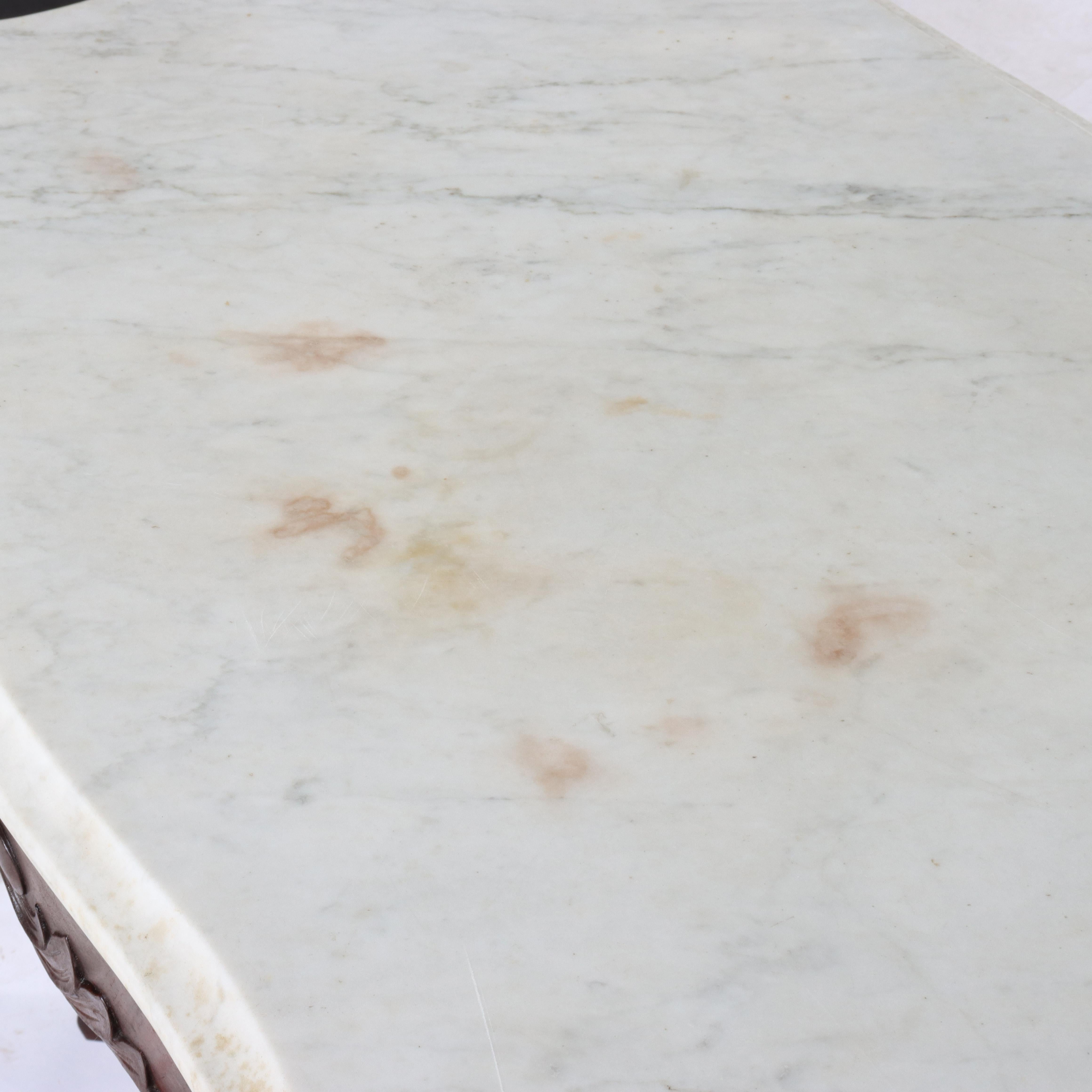 Antique Carved Walnut Marble Turtle Top Table C1890 For Sale 3