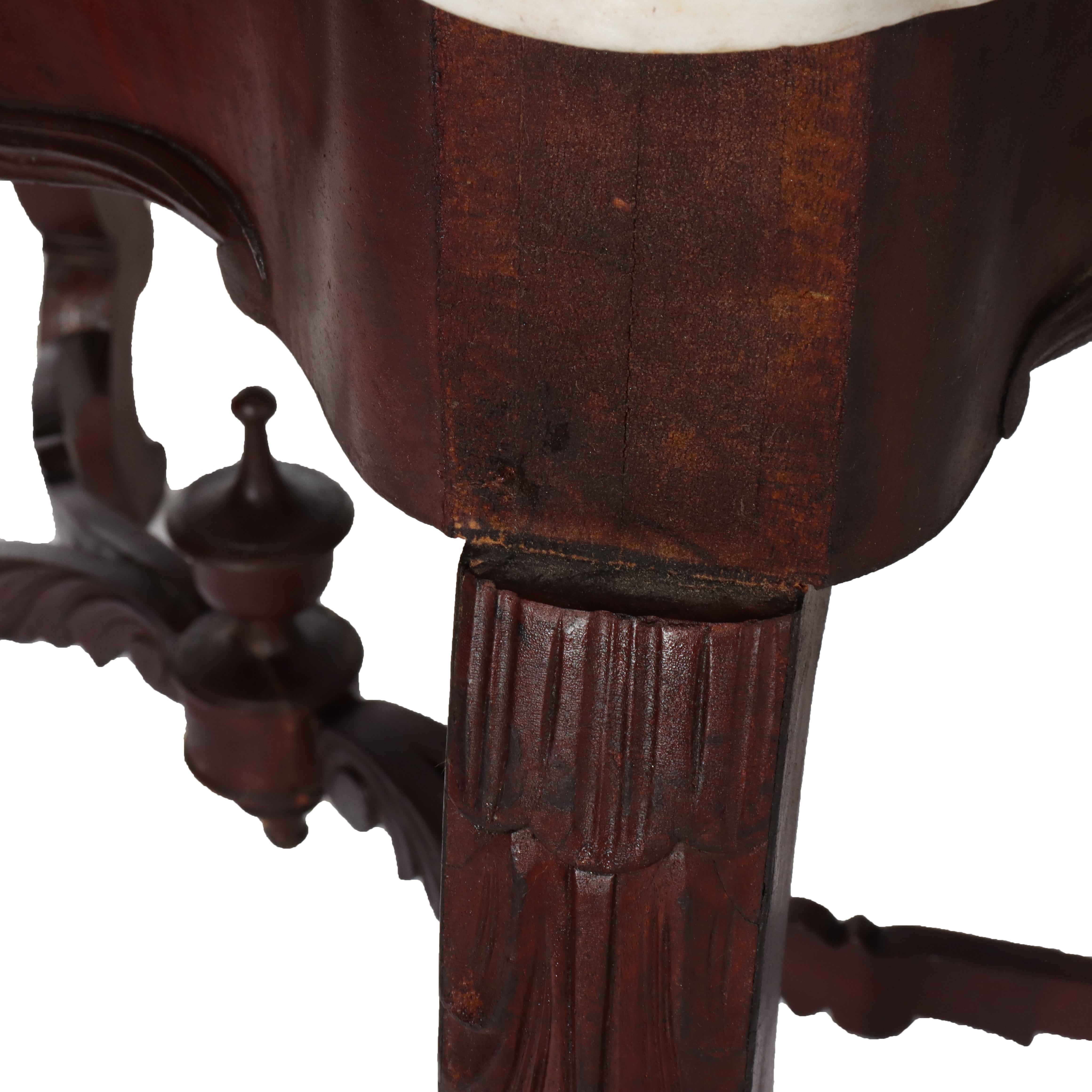 Antique Carved Walnut Marble Turtle Top Table C1890 For Sale 5