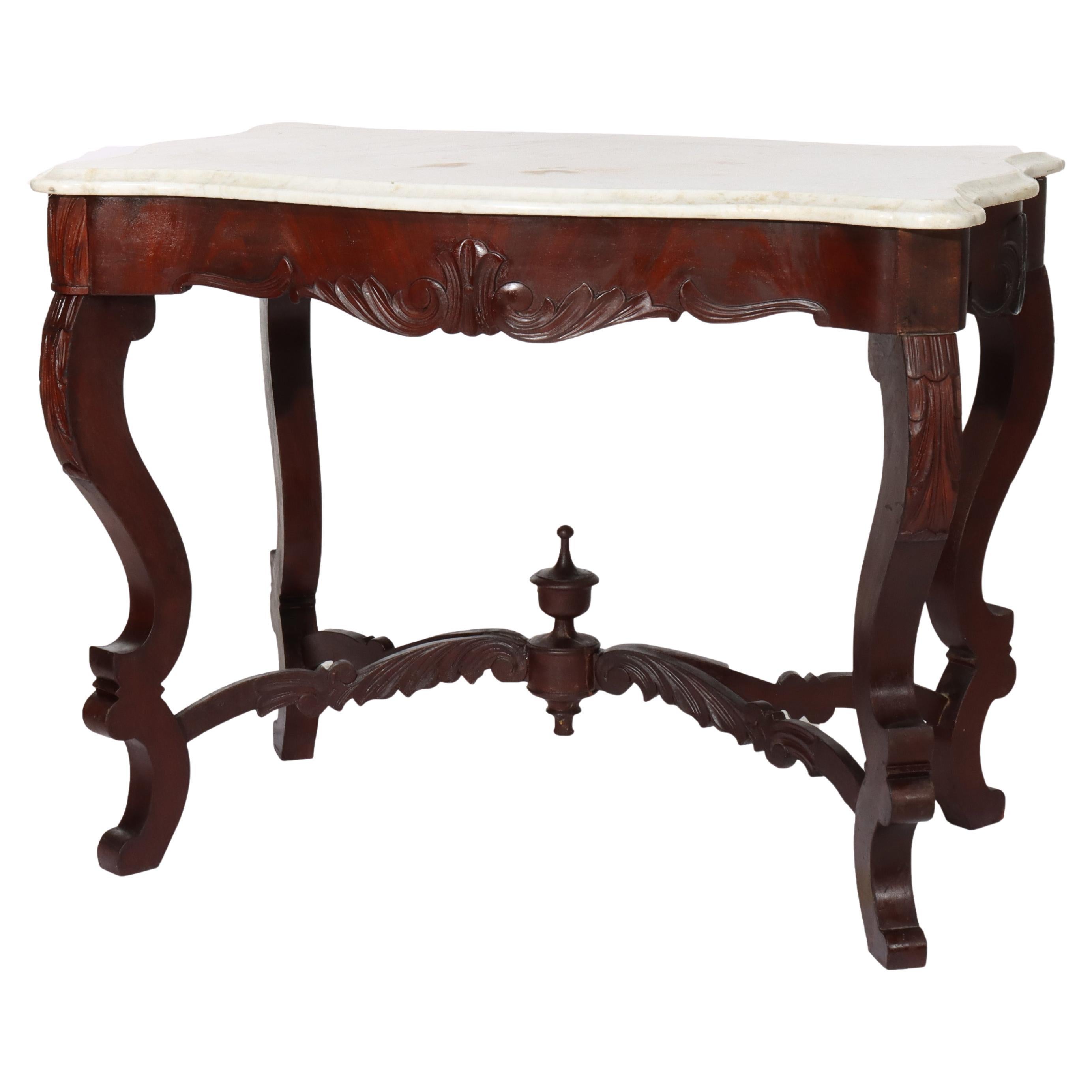 Antique Carved Walnut Marble Turtle Top Table C1890 For Sale