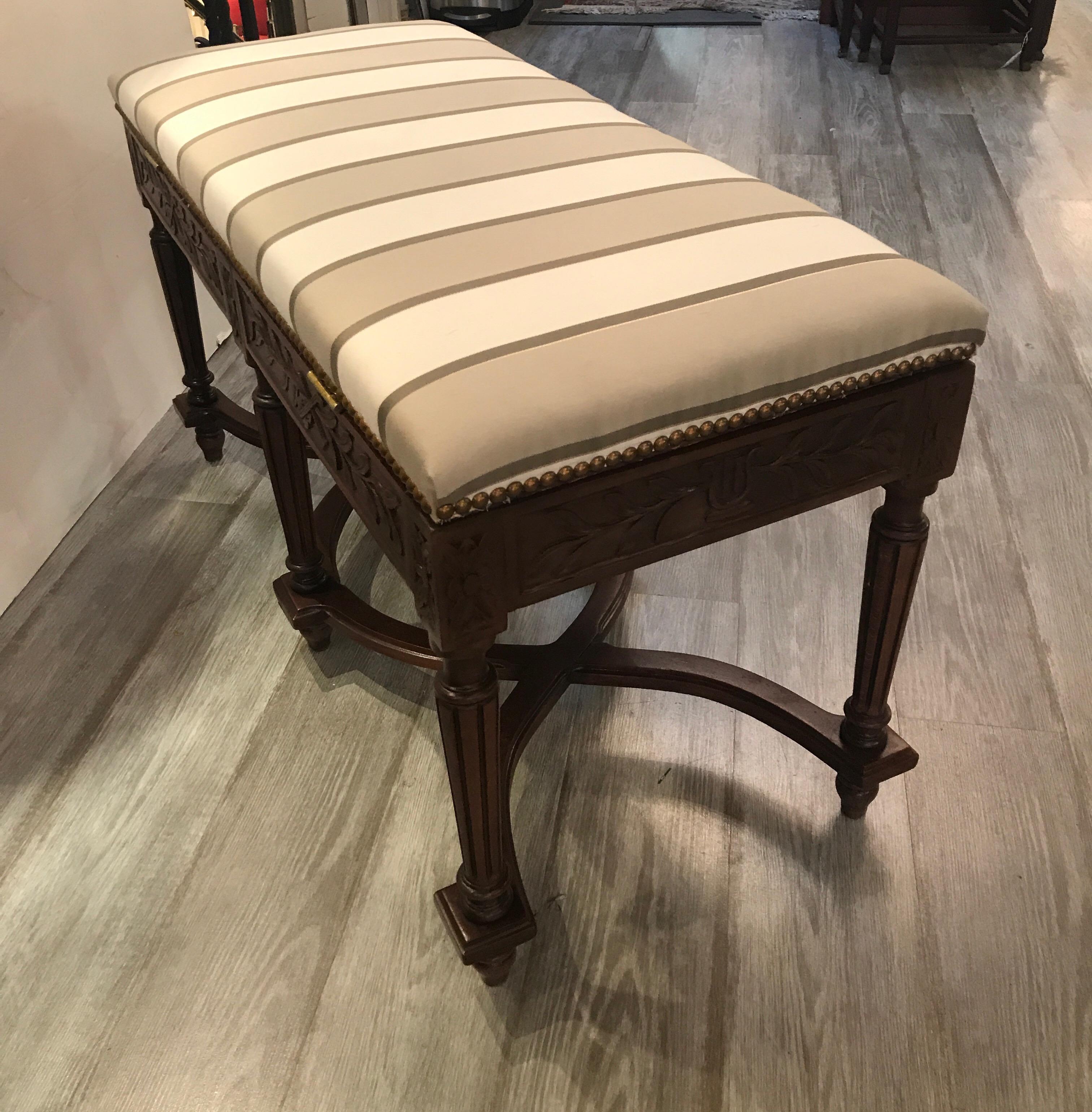 Antique Carved Walnut Piano Bench 4