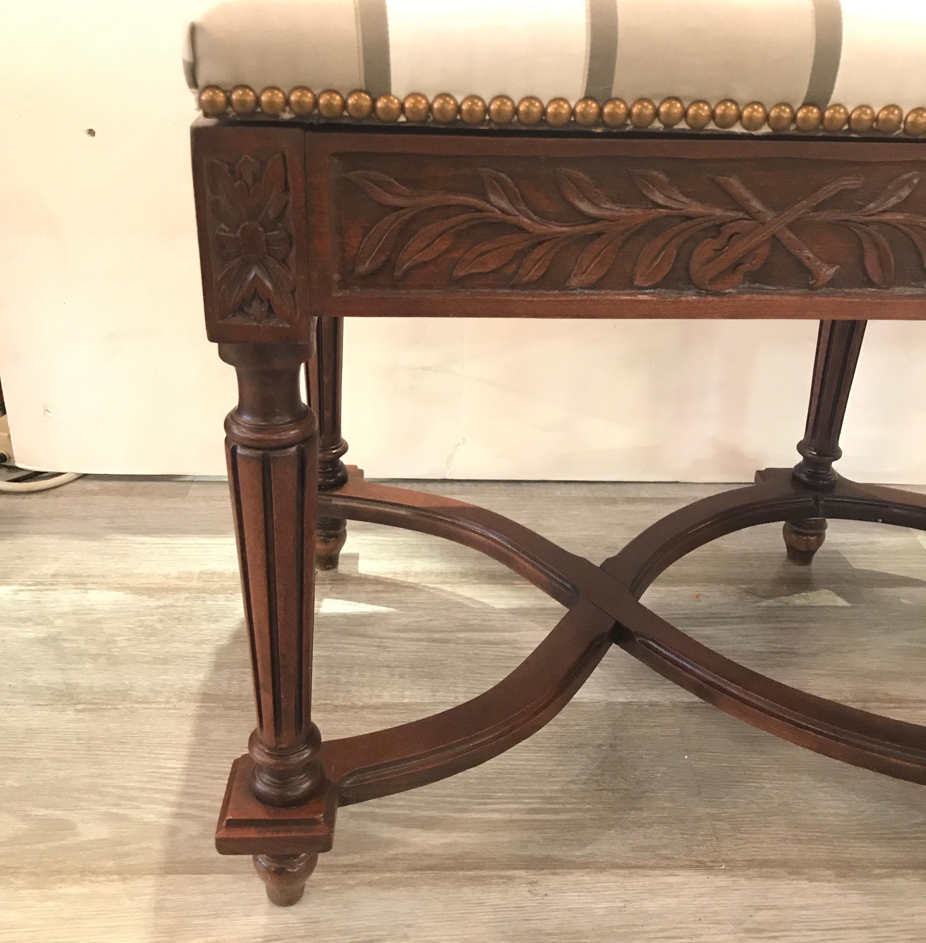 19th Century Antique Carved Walnut Piano Bench