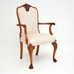 Antique Carved Walnut Queen Anne Dining Table and 8 Chairs