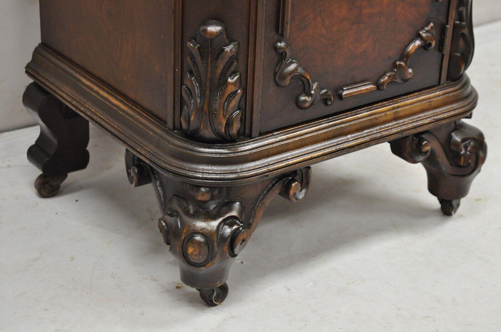 Antique Carved Walnut Renaissance Revival Depression Nightstand Bedside Table For Sale 6