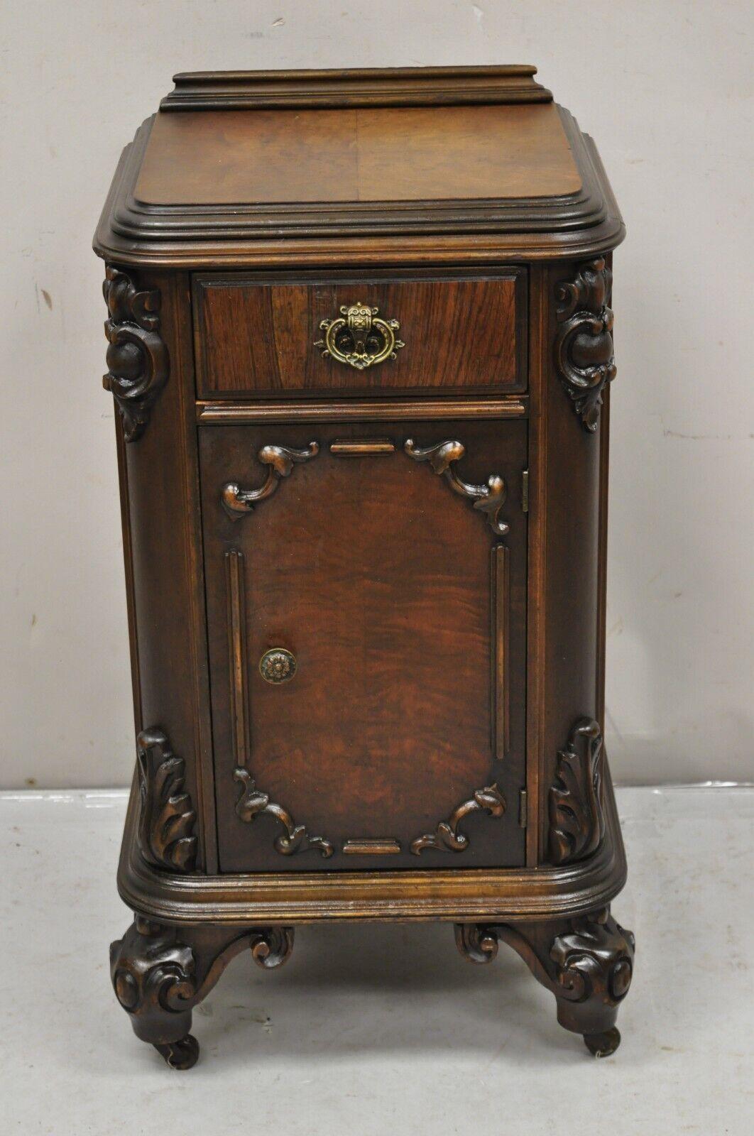 Antique Carved Walnut Renaissance Revival Depression Nightstand Bedside Table For Sale 8