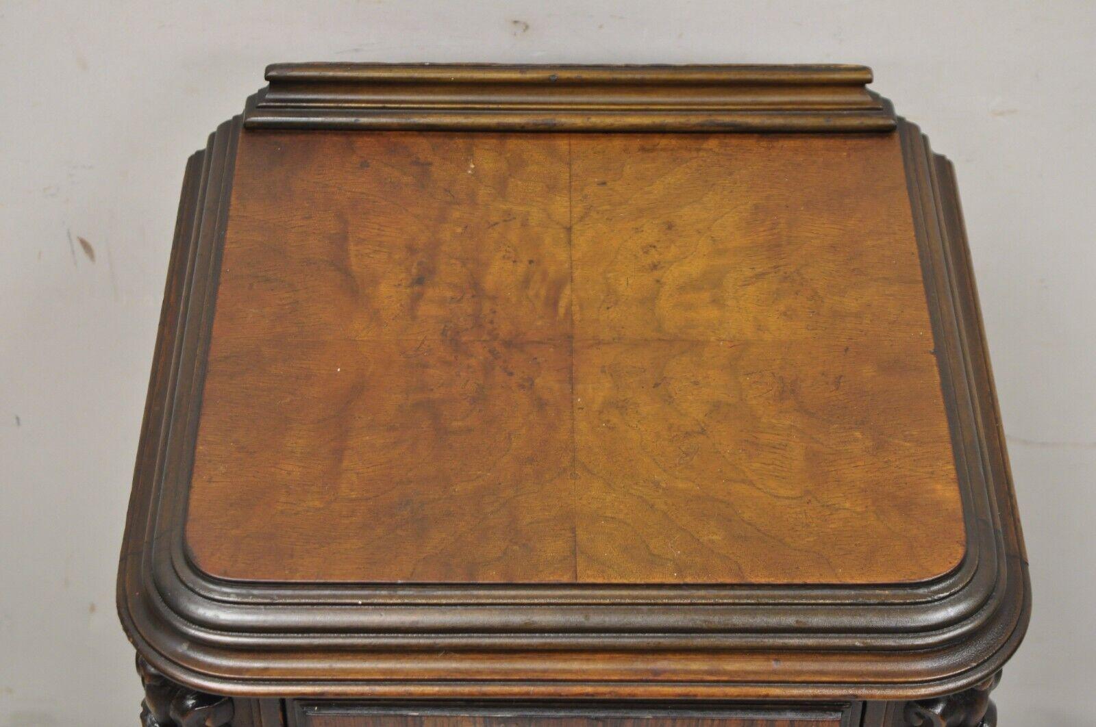 Antique Carved Walnut Renaissance Revival Depression Nightstand Bedside Table In Good Condition In Philadelphia, PA