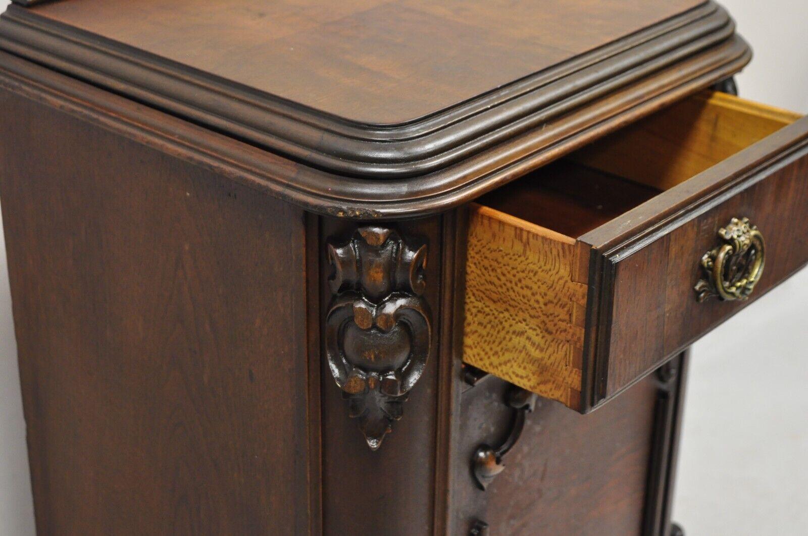Antique Carved Walnut Renaissance Revival Depression Nightstand Bedside Table For Sale 3