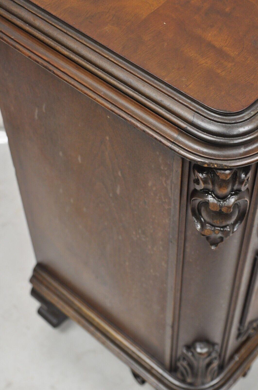 Antique Carved Walnut Renaissance Revival Depression Nightstand Bedside Table For Sale 4