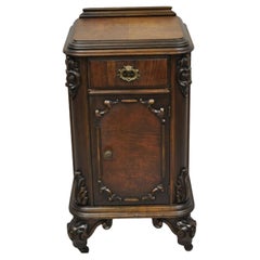 Antique Carved Walnut Renaissance Revival Depression Nightstand Bedside Table