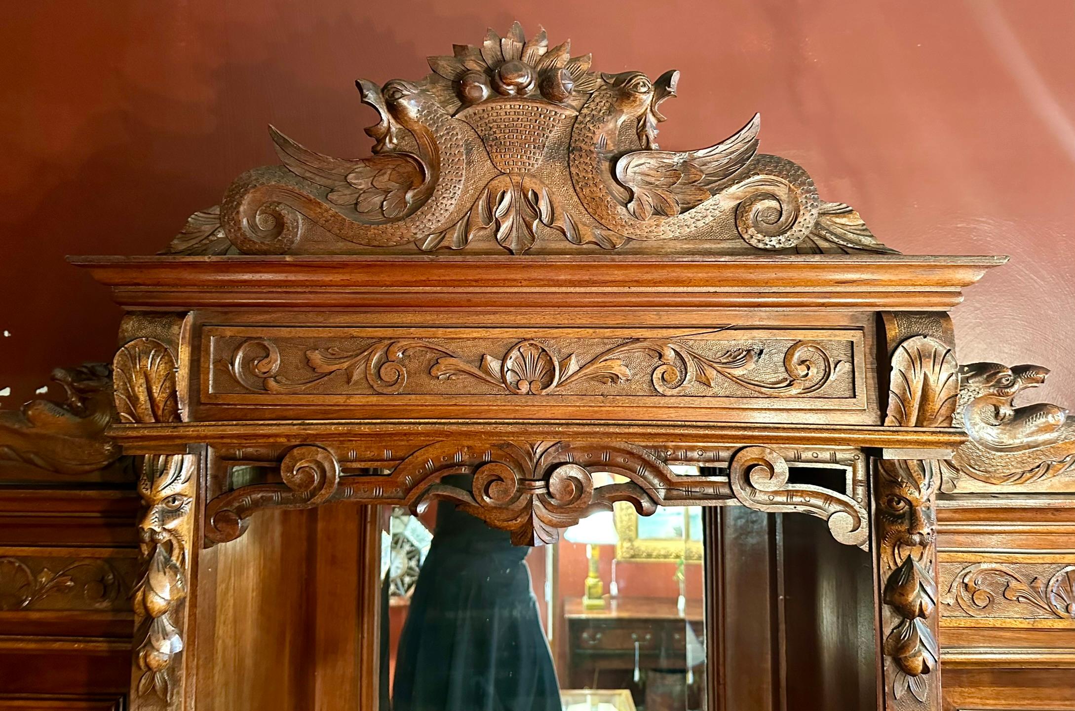 English Antique Carved Walnut Renaissance Style Cabinet Sideboard, Circa 1870-1880. For Sale