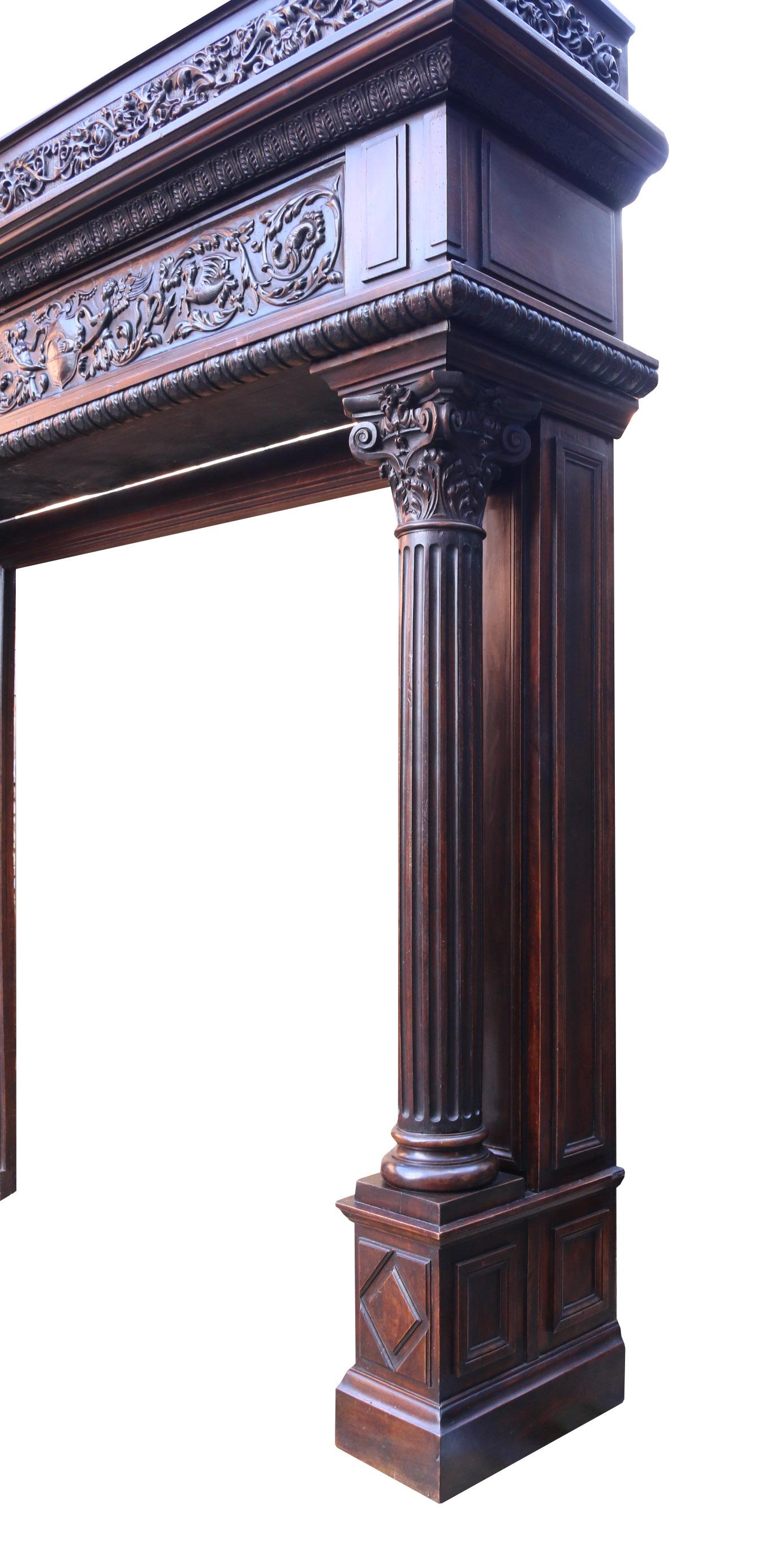Antique Carved Walnut Renaissance Style Fire Mantel In Good Condition For Sale In Wormelow, Herefordshire