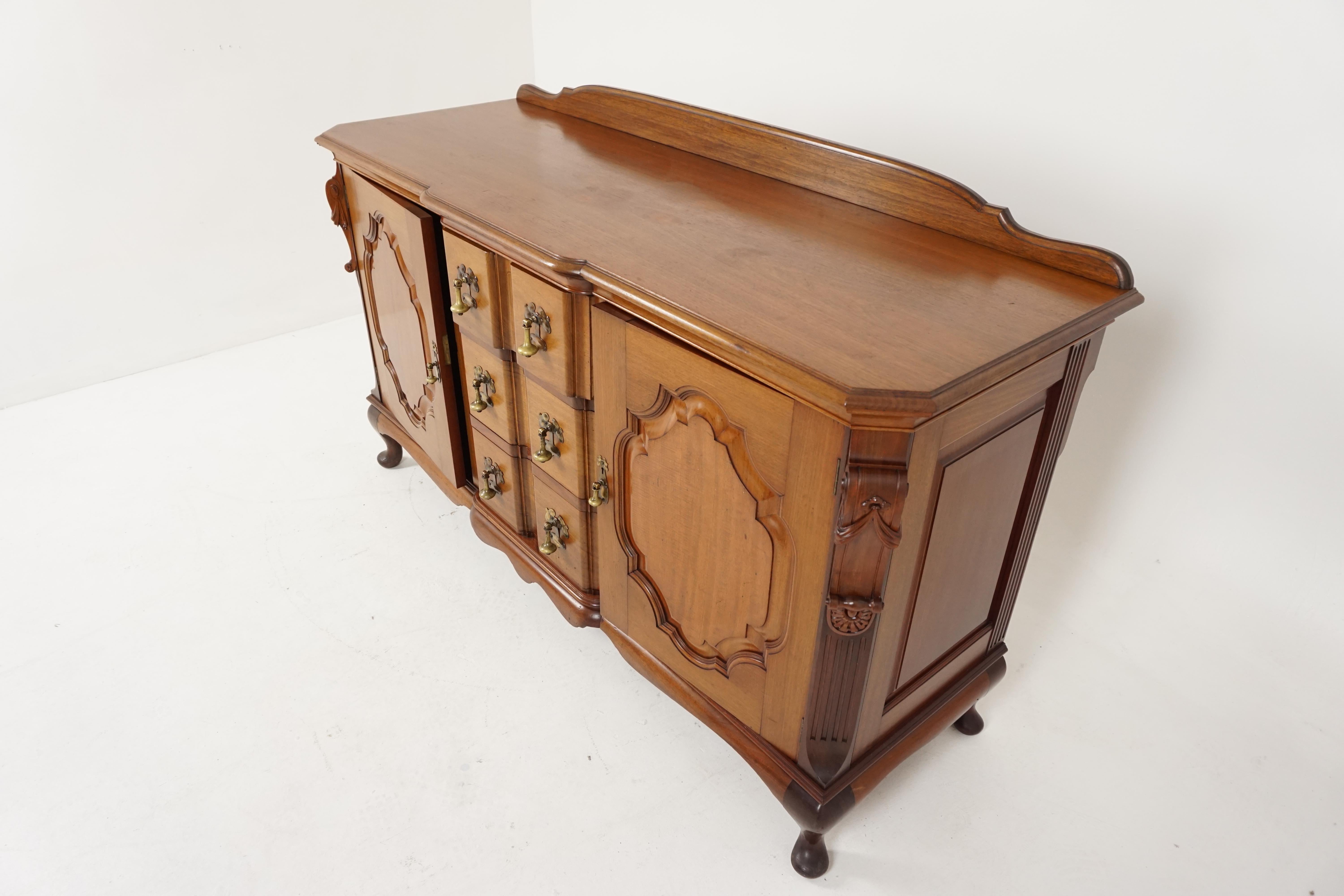 Hand-Crafted Antique Carved Walnut Sideboard, Buffet, or Chiffonier, Scotland 1920, H073 For Sale