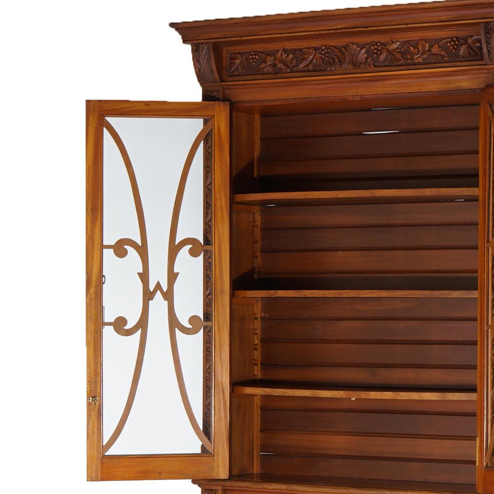 Antique Carved Walnut Tall Enclosed Store Cabinet with Grape & Leaf Design C1880 For Sale 7