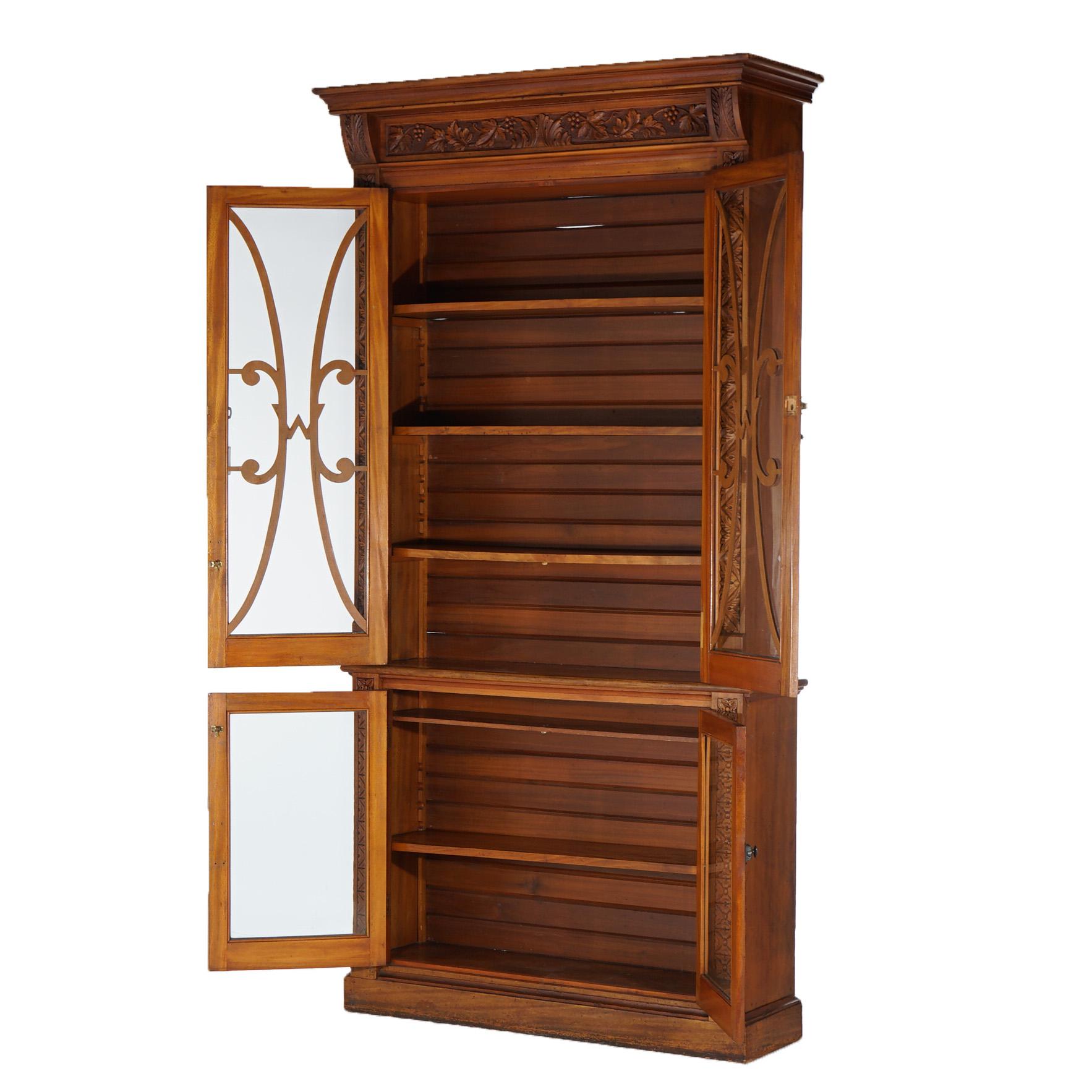 Antique Carved Walnut Tall Enclosed Store Cabinet with Grape & Leaf Design C1880 For Sale 9