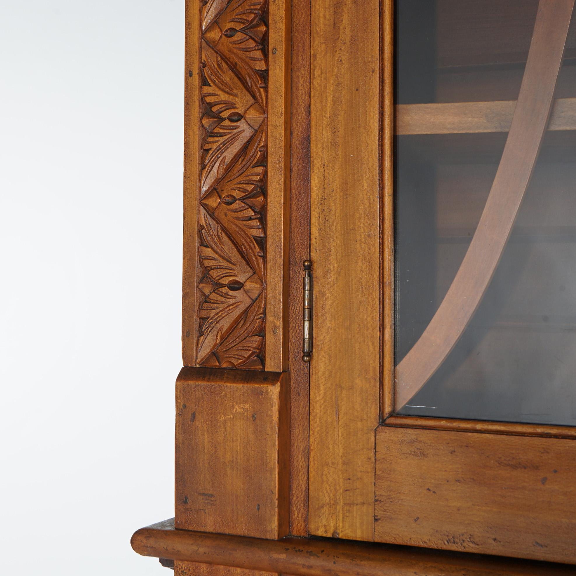 Glass Antique Carved Walnut Tall Enclosed Store Cabinet with Grape & Leaf Design C1880 For Sale