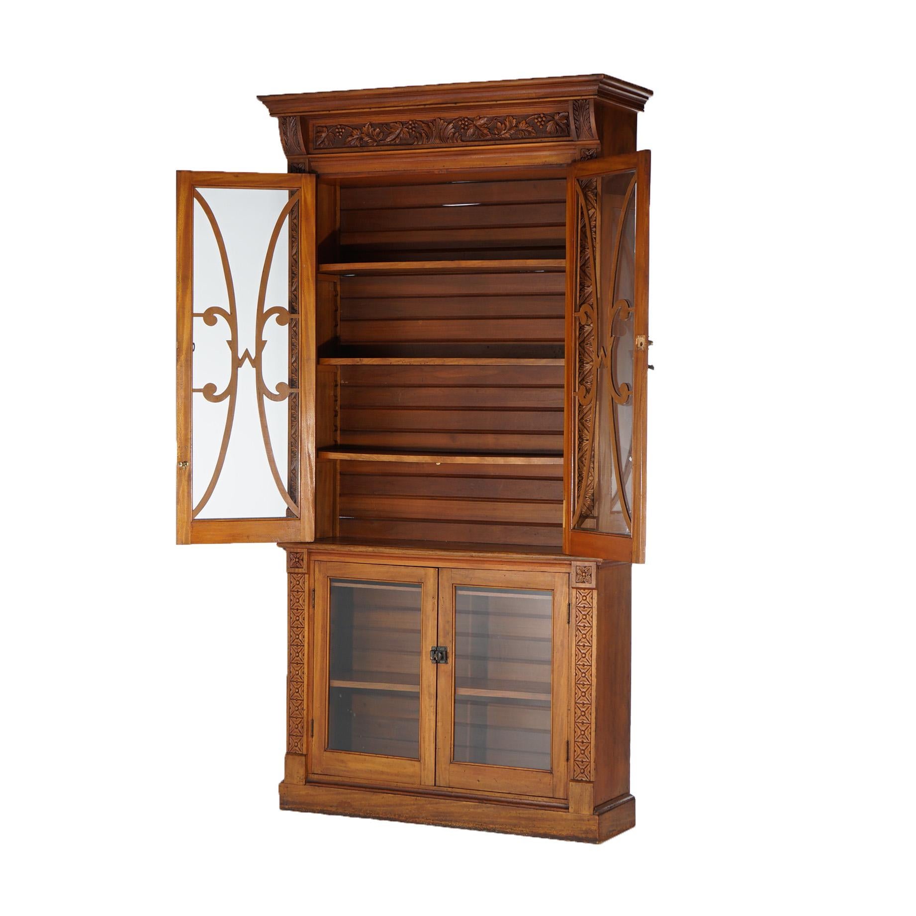 Antique Carved Walnut Tall Enclosed Store Cabinet with Grape & Leaf Design C1880 For Sale 3