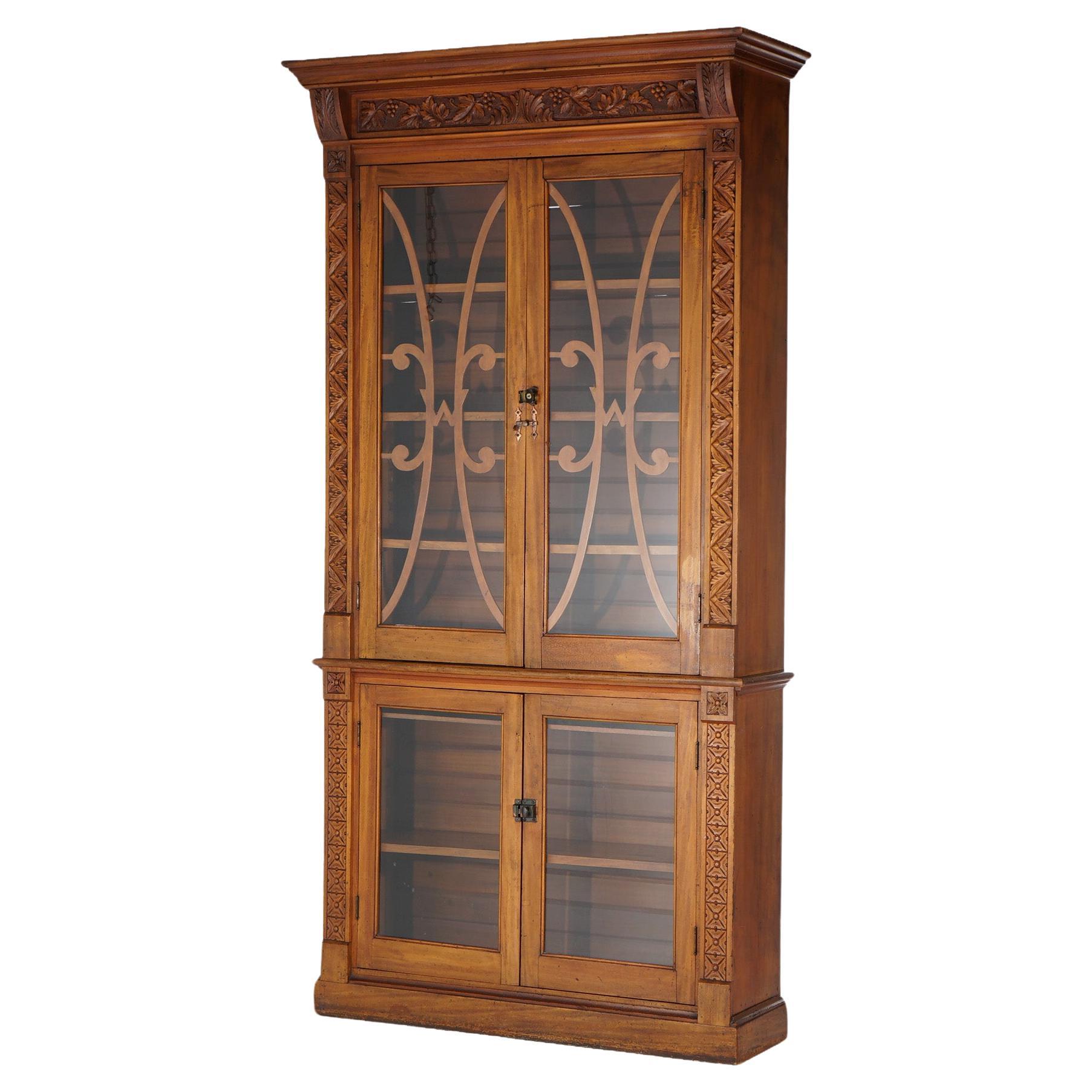 Antique Carved Walnut Tall Enclosed Store Cabinet with Grape & Leaf Design C1880 For Sale