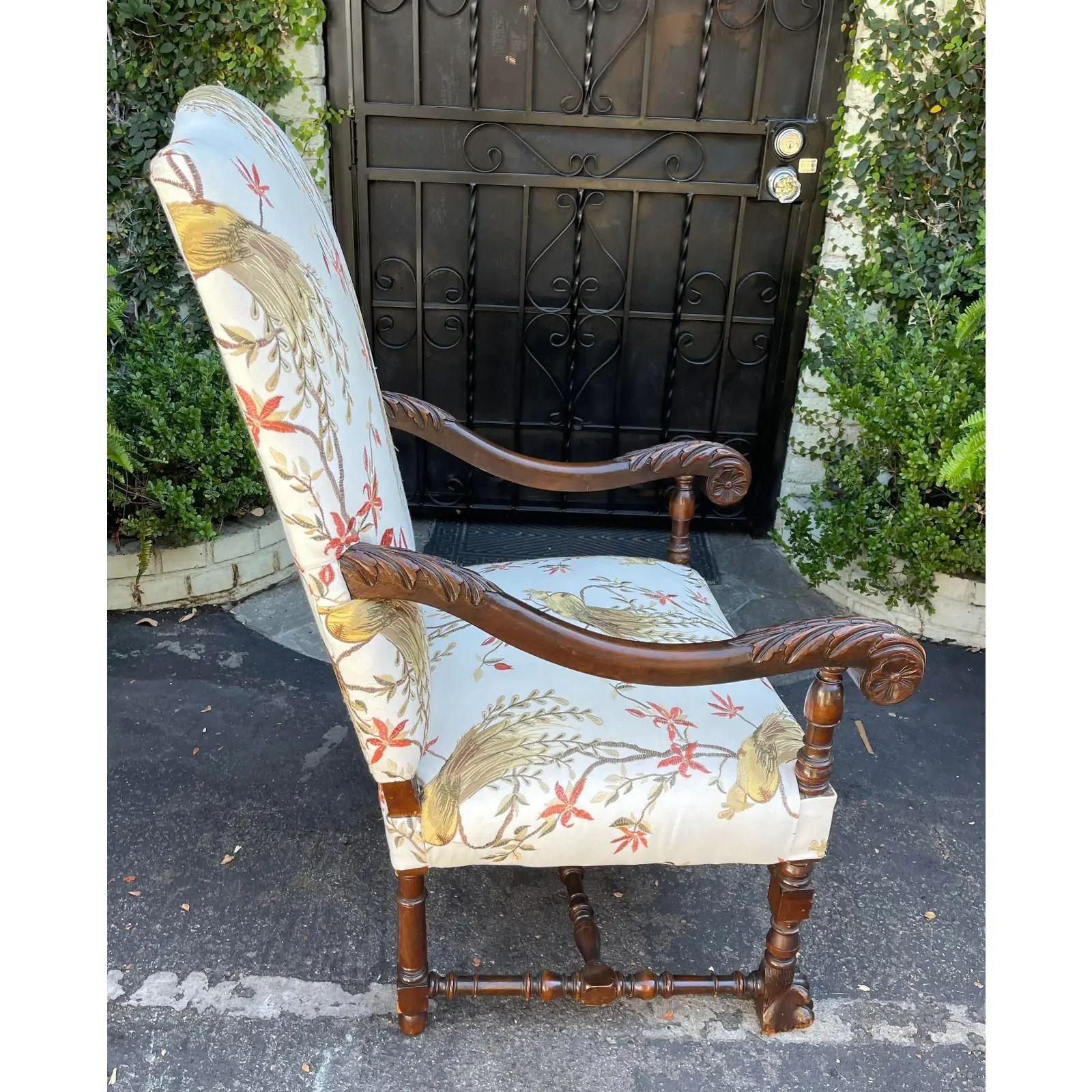 chair with bird fabric