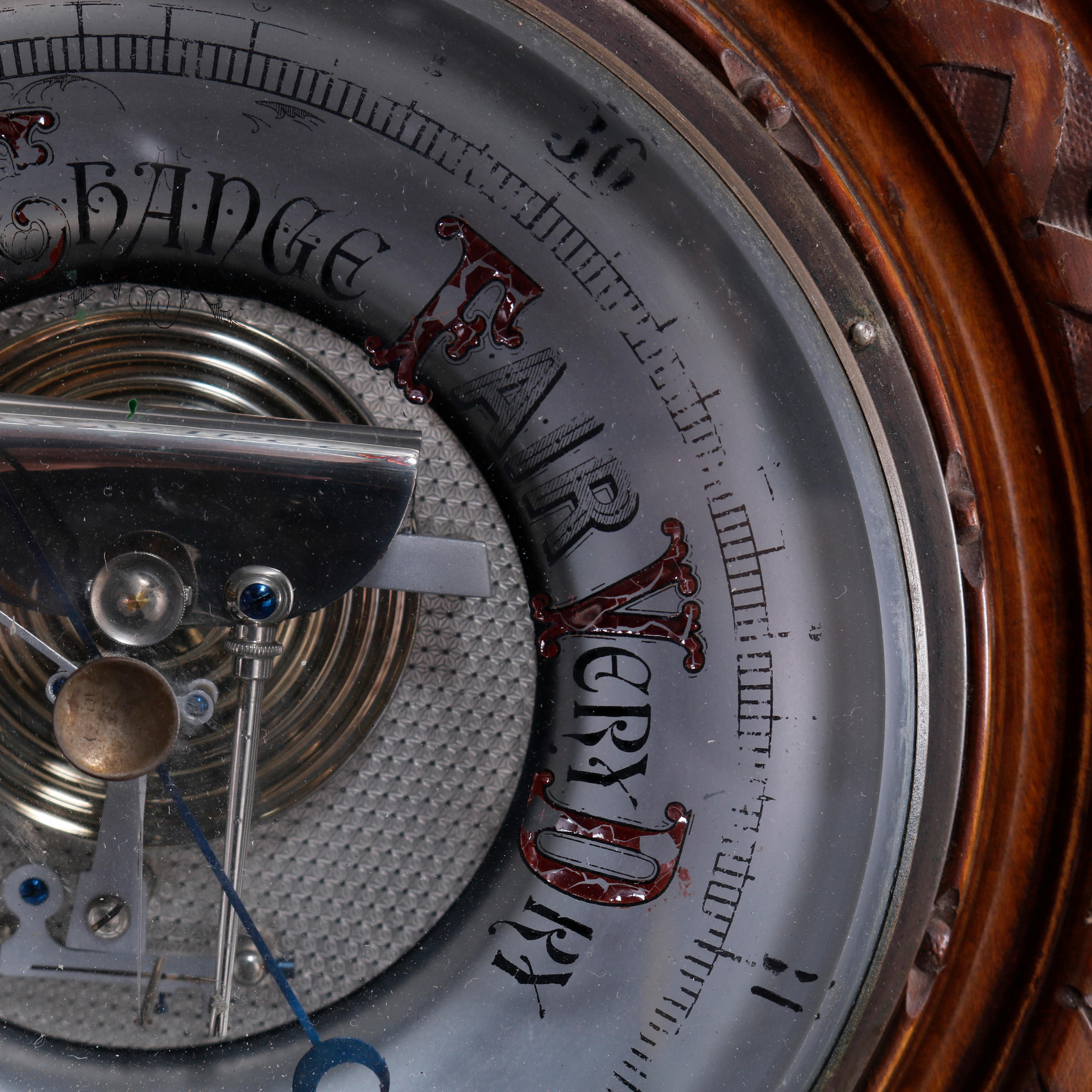 Antique Carved Walnut Wall Barometer, Circa 1890 In Good Condition In Big Flats, NY