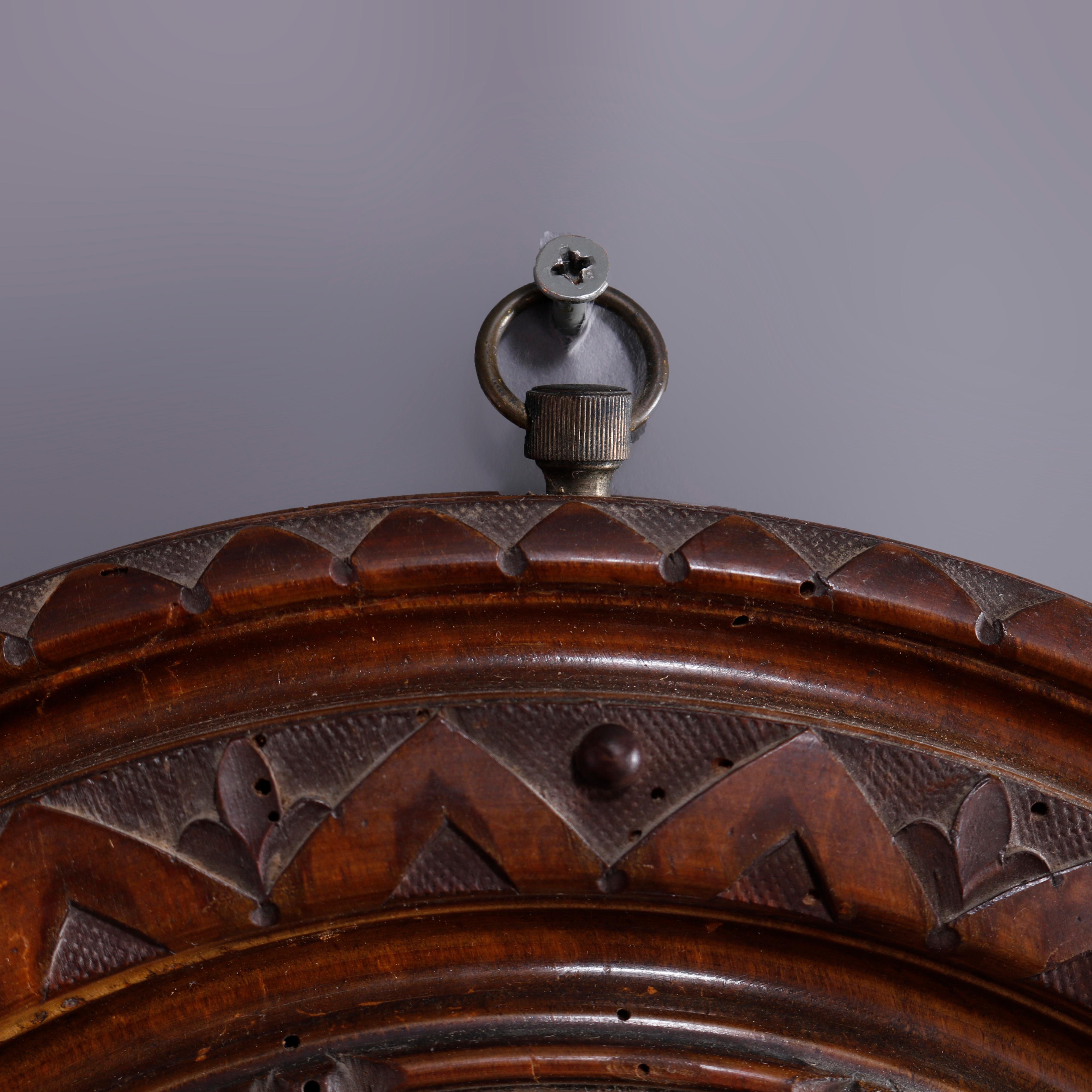19th Century Antique Carved Walnut Wall Barometer, Circa 1890