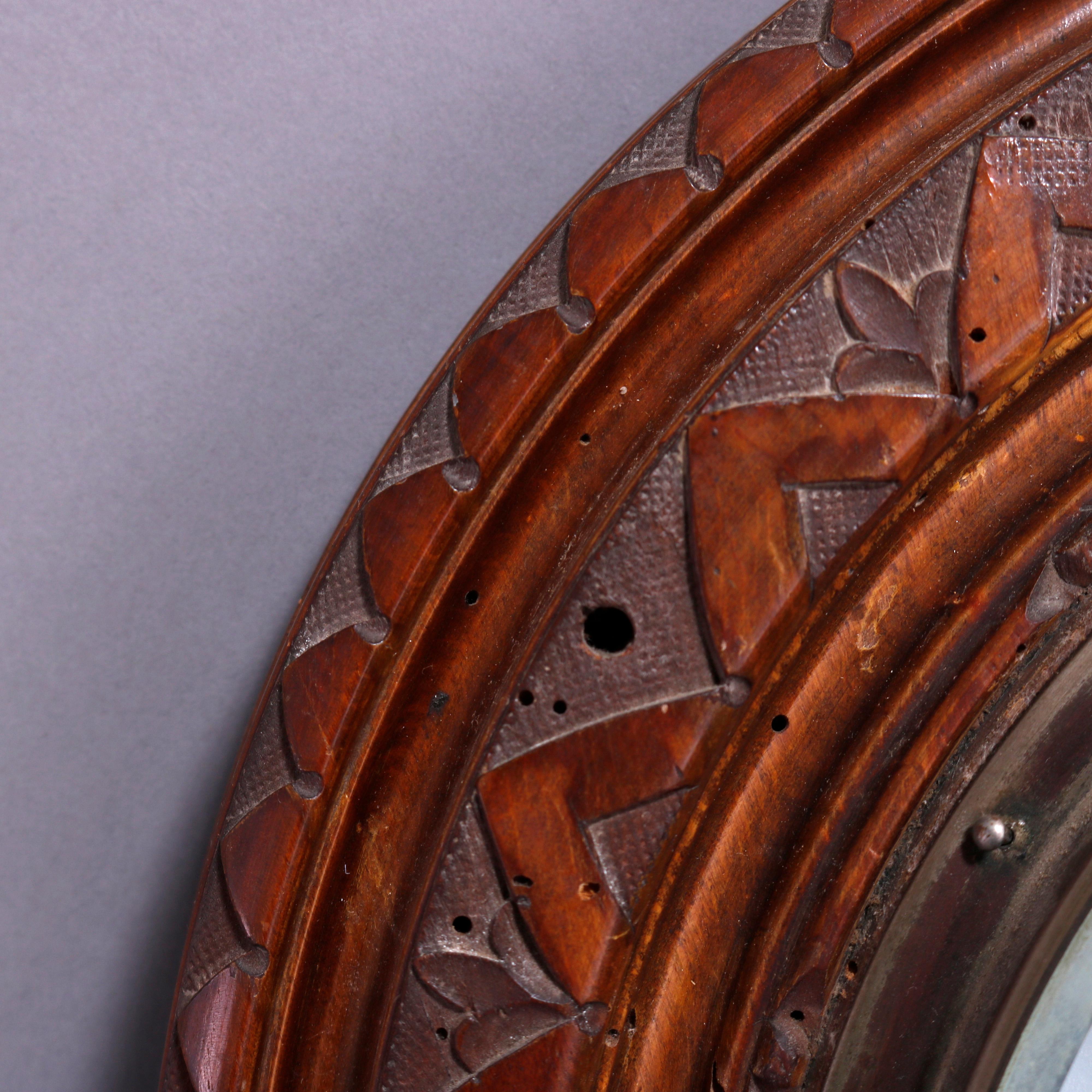Metal Antique Carved Walnut Wall Barometer, Circa 1890