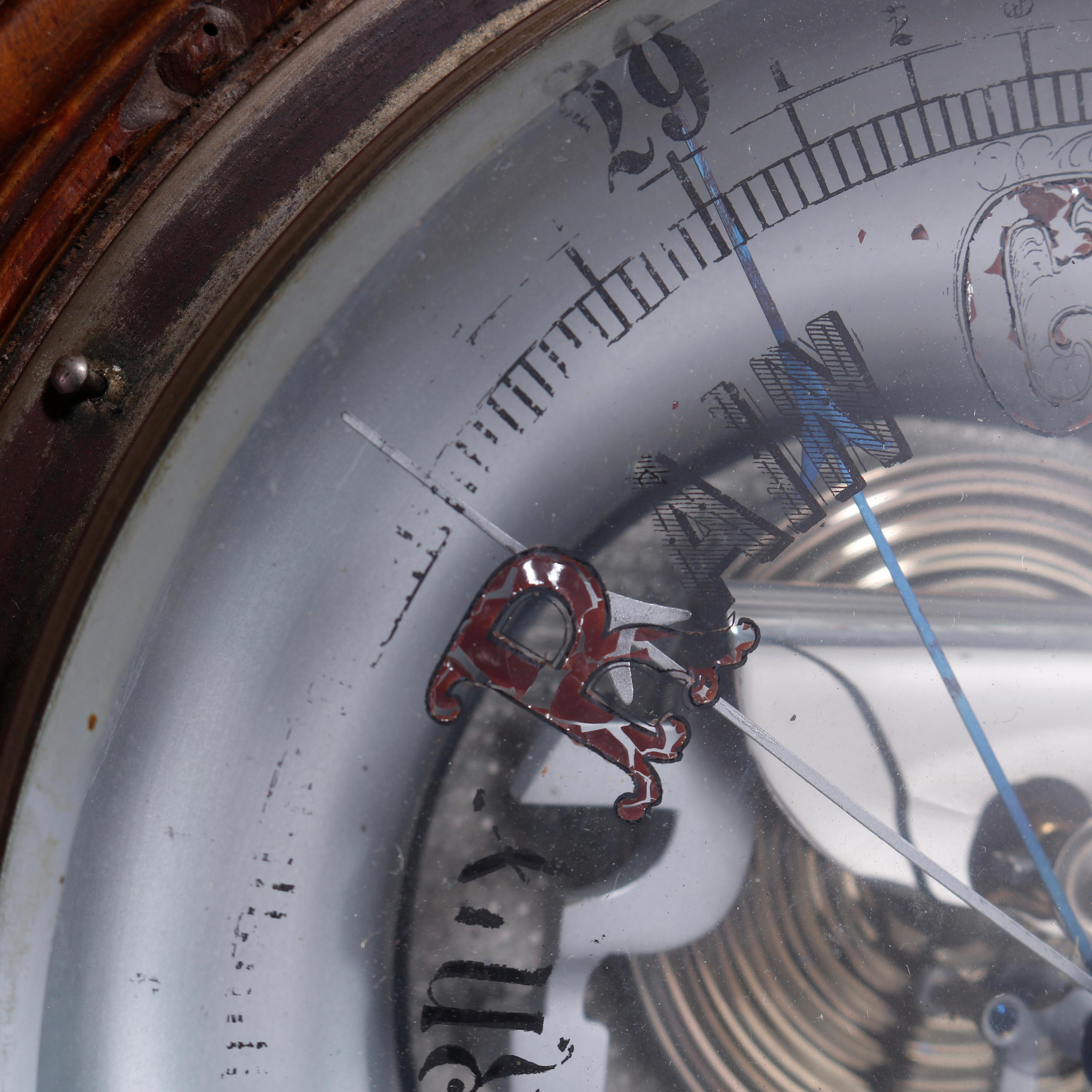 Antique Carved Walnut Wall Barometer, Circa 1890 1