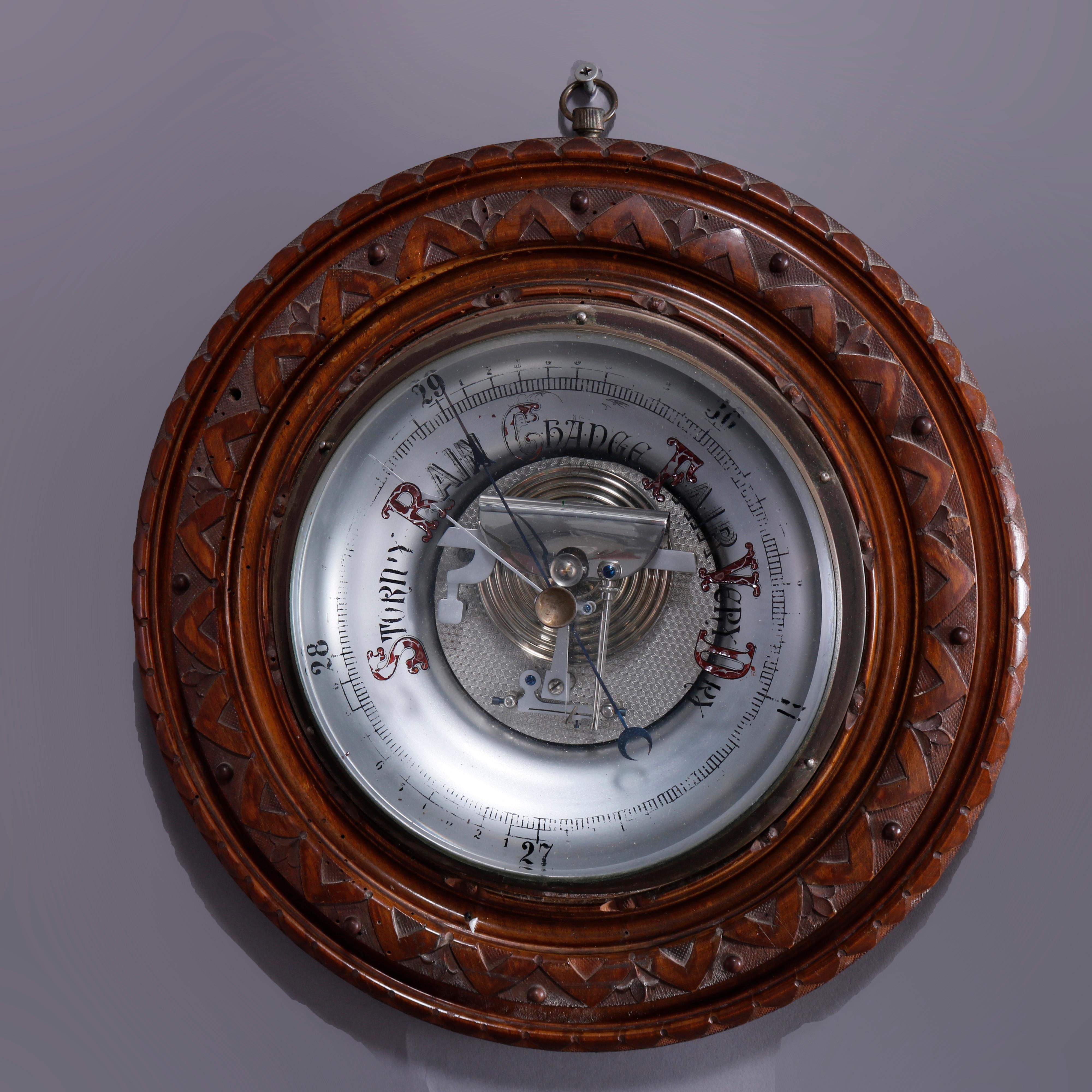 Antique Carved Walnut Wall Barometer, Circa 1890 3