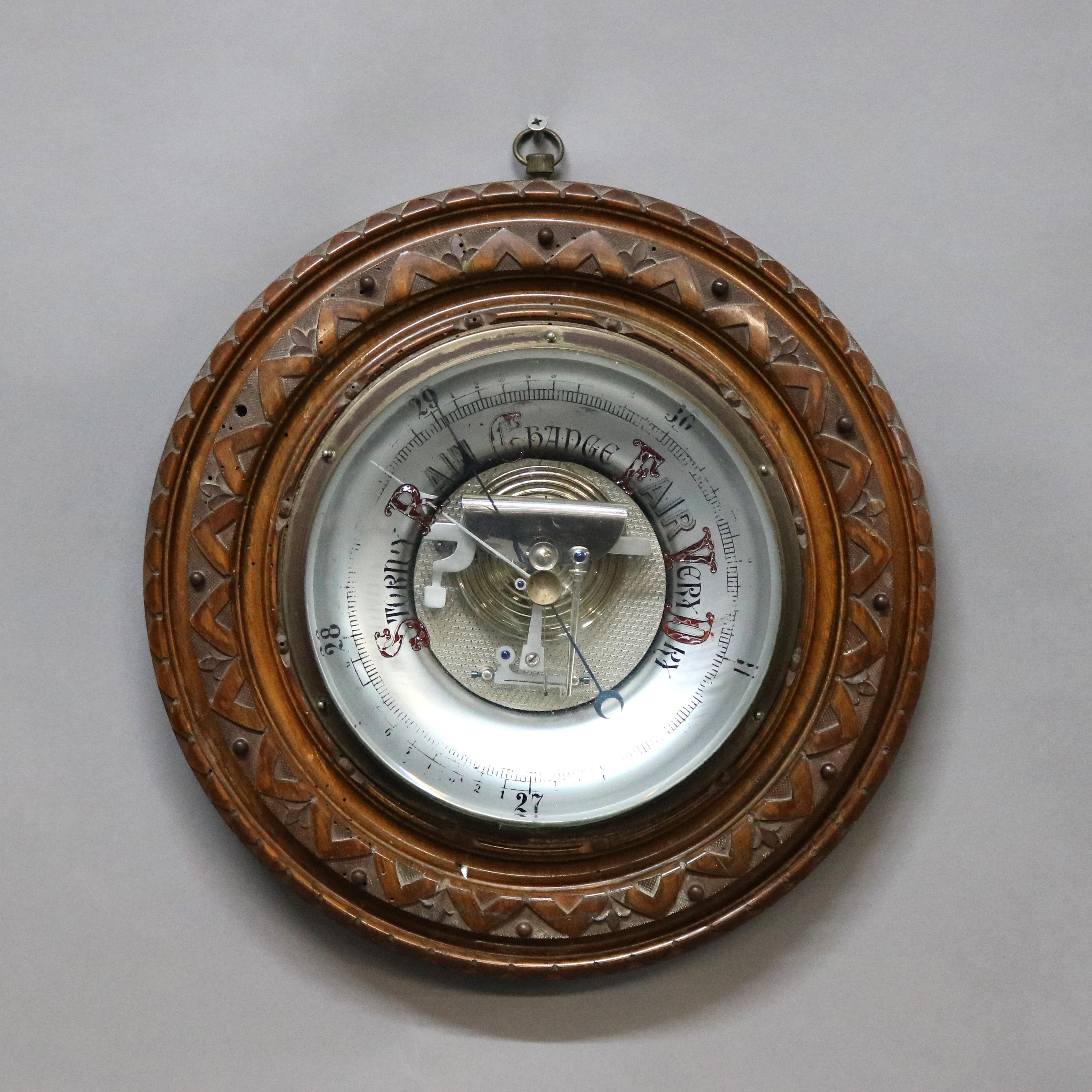 Antique Carved Walnut Wall Barometer, Circa 1890 4