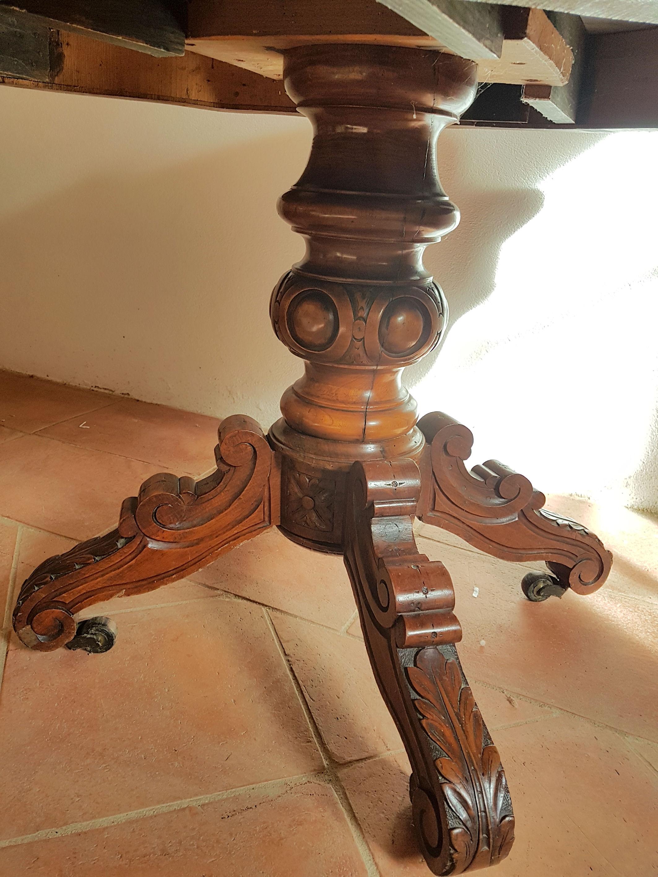 Antique Carved Walnut Wood and Black Marble-Top Table, France, 1890s 2