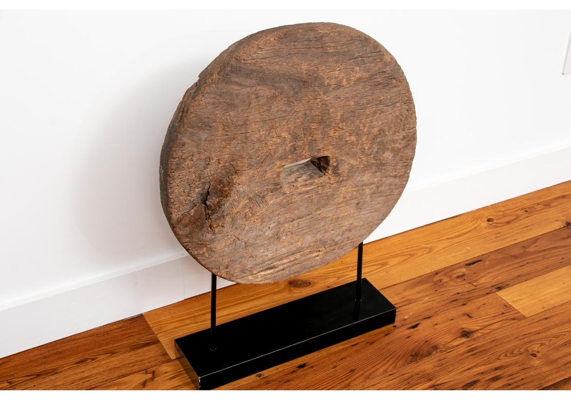 Unknown Antique Carved Wheel Mounted On Stand For Sale