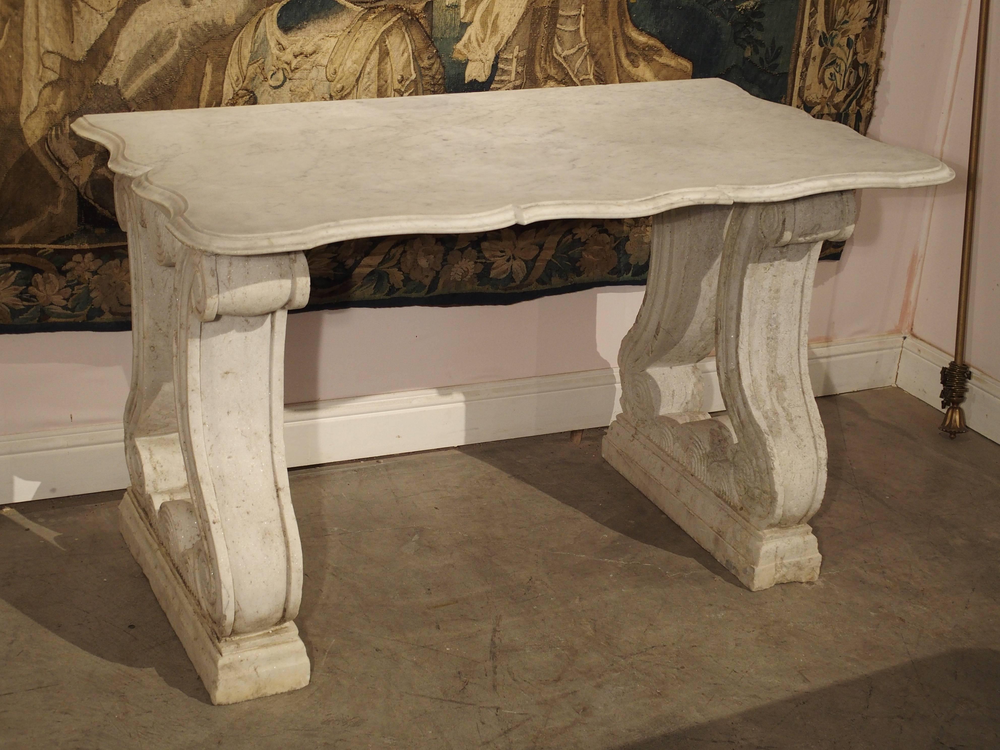 Antique Carved White Marble Console Table from France, 19th Century 4