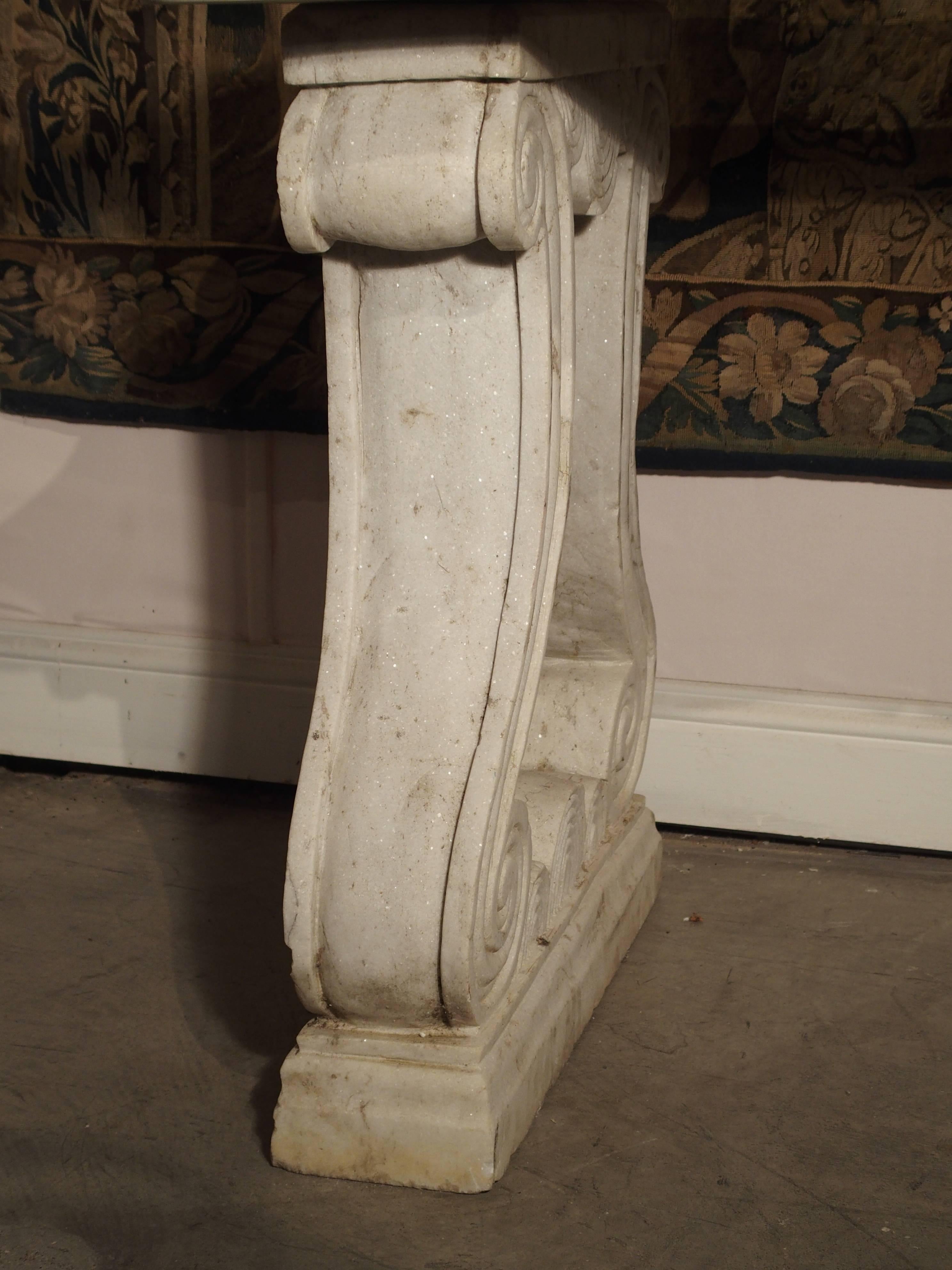 French Antique Carved White Marble Console Table from France, 19th Century