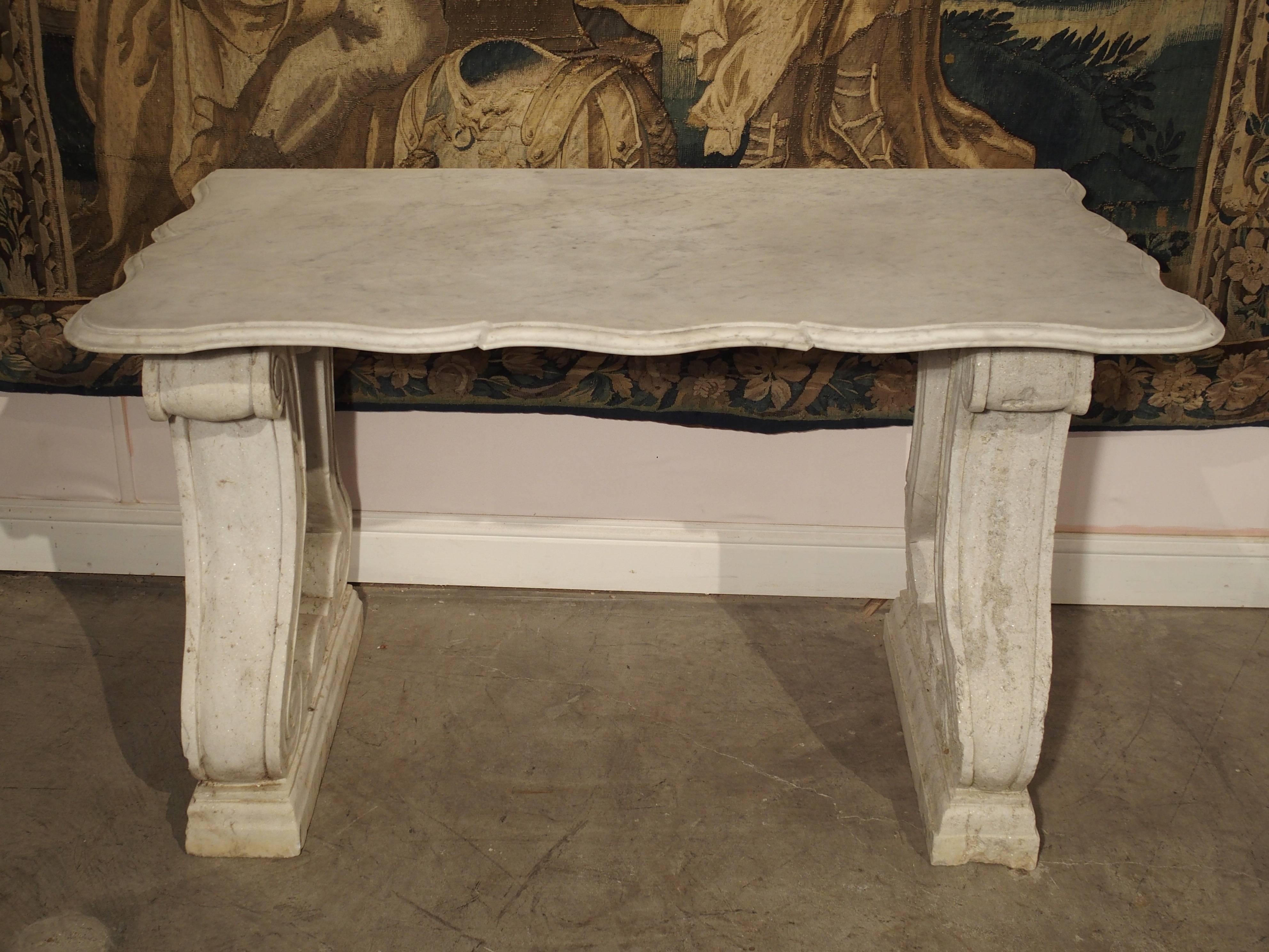 Antique Carved White Marble Console Table from France, 19th Century In Good Condition In Dallas, TX