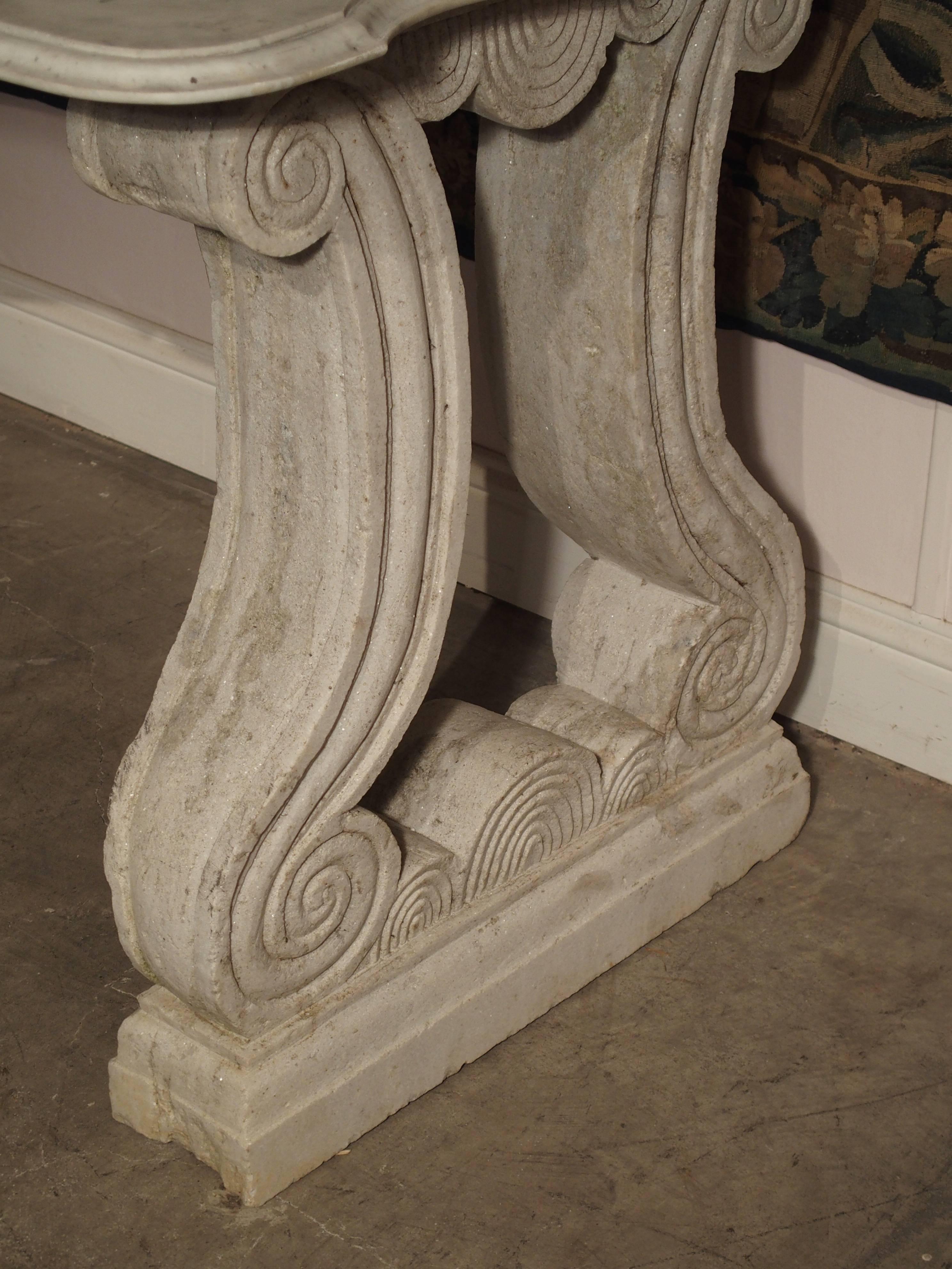 Antique Carved White Marble Console Table from France, 19th Century 3