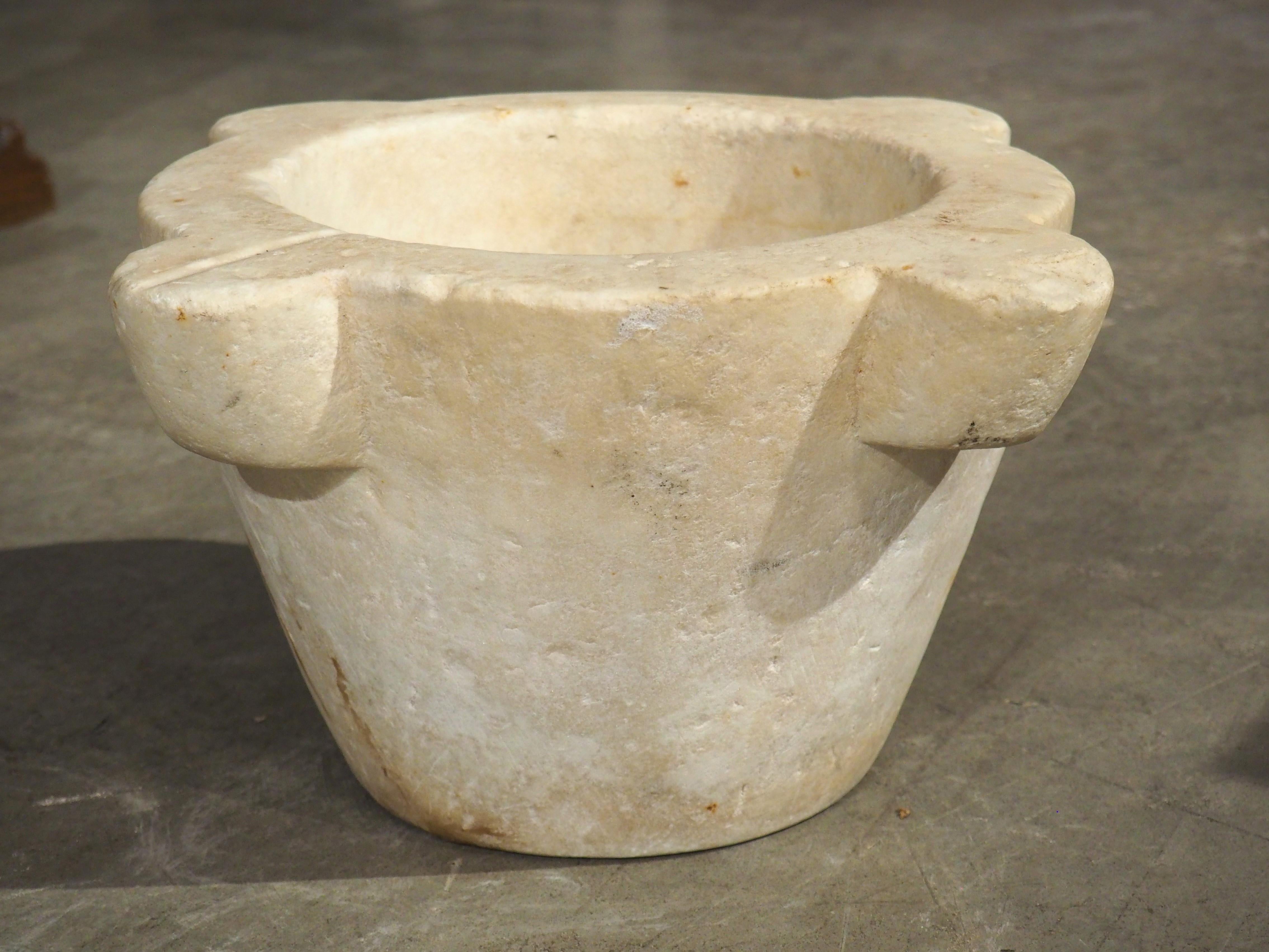 French Antique Carved White Marble Mortar from France, C.1800 For Sale