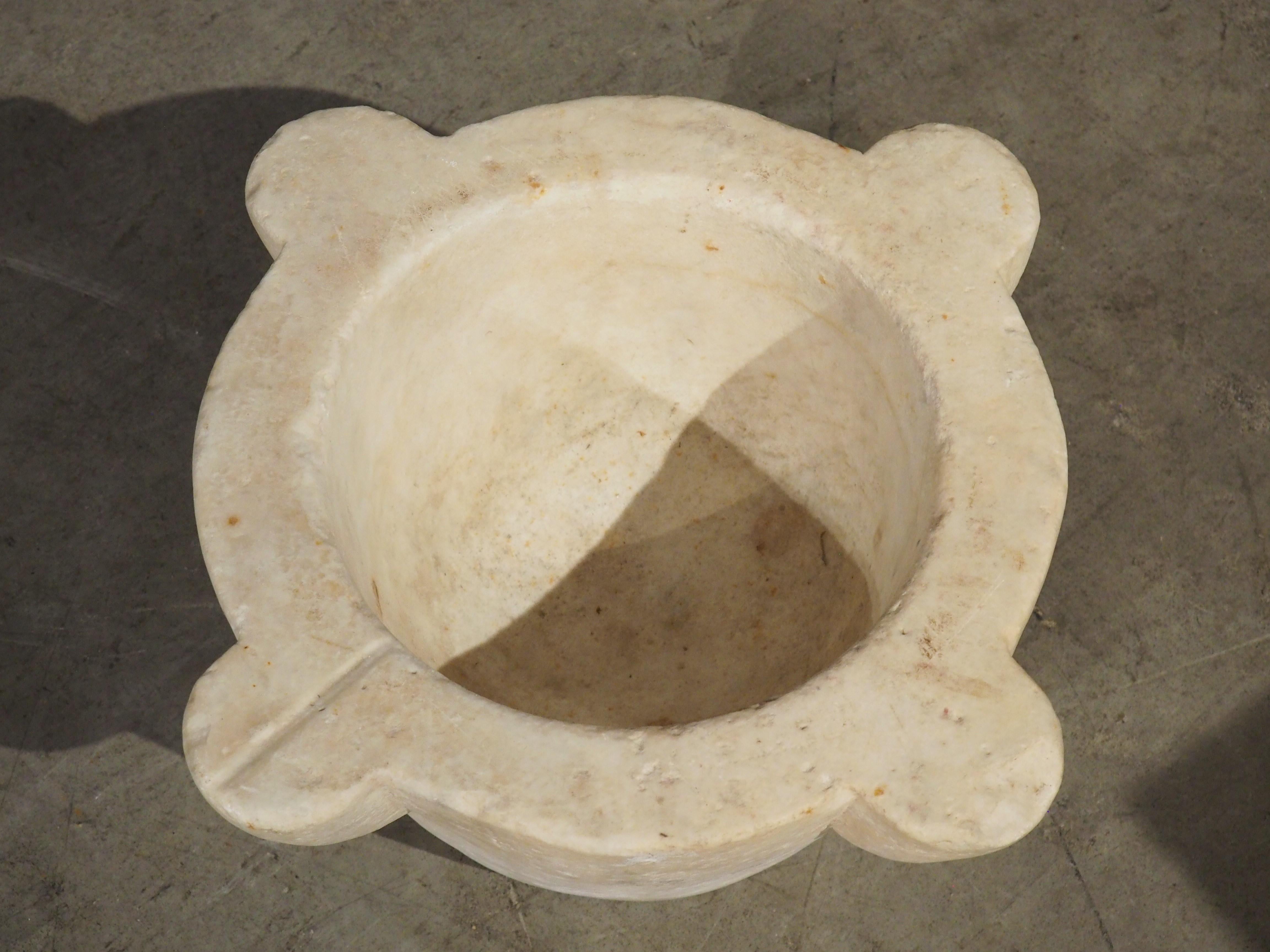 Antique Carved White Marble Mortar from France, C.1800 In Good Condition For Sale In Dallas, TX