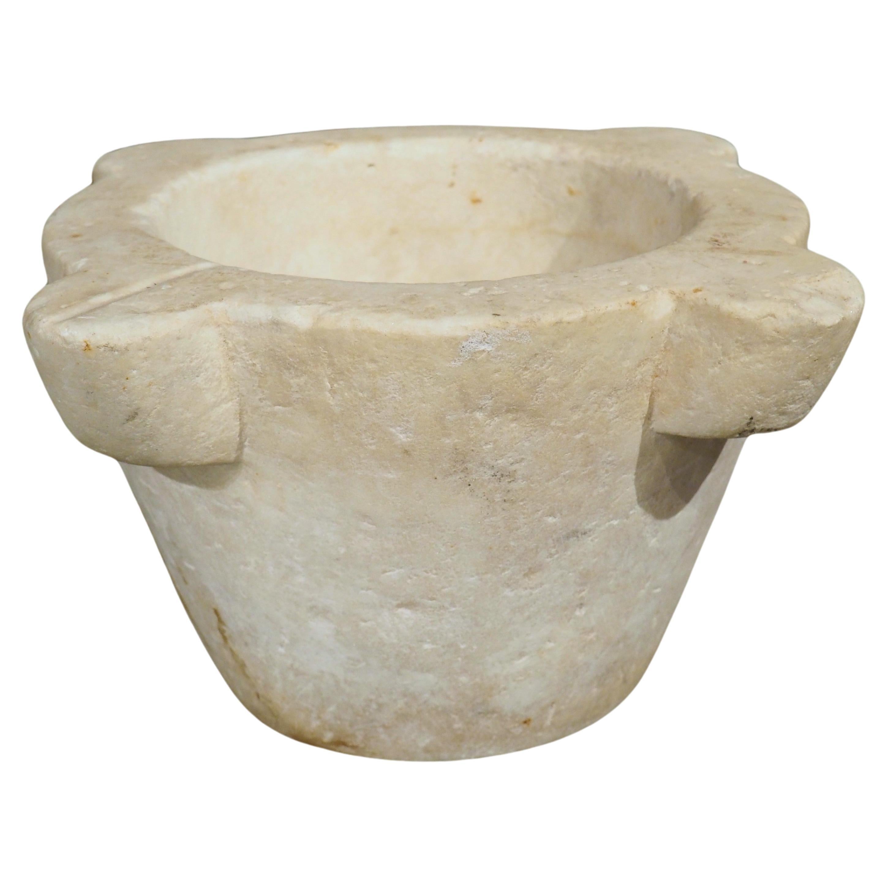 Antique Carved White Marble Mortar from France, C.1800 For Sale