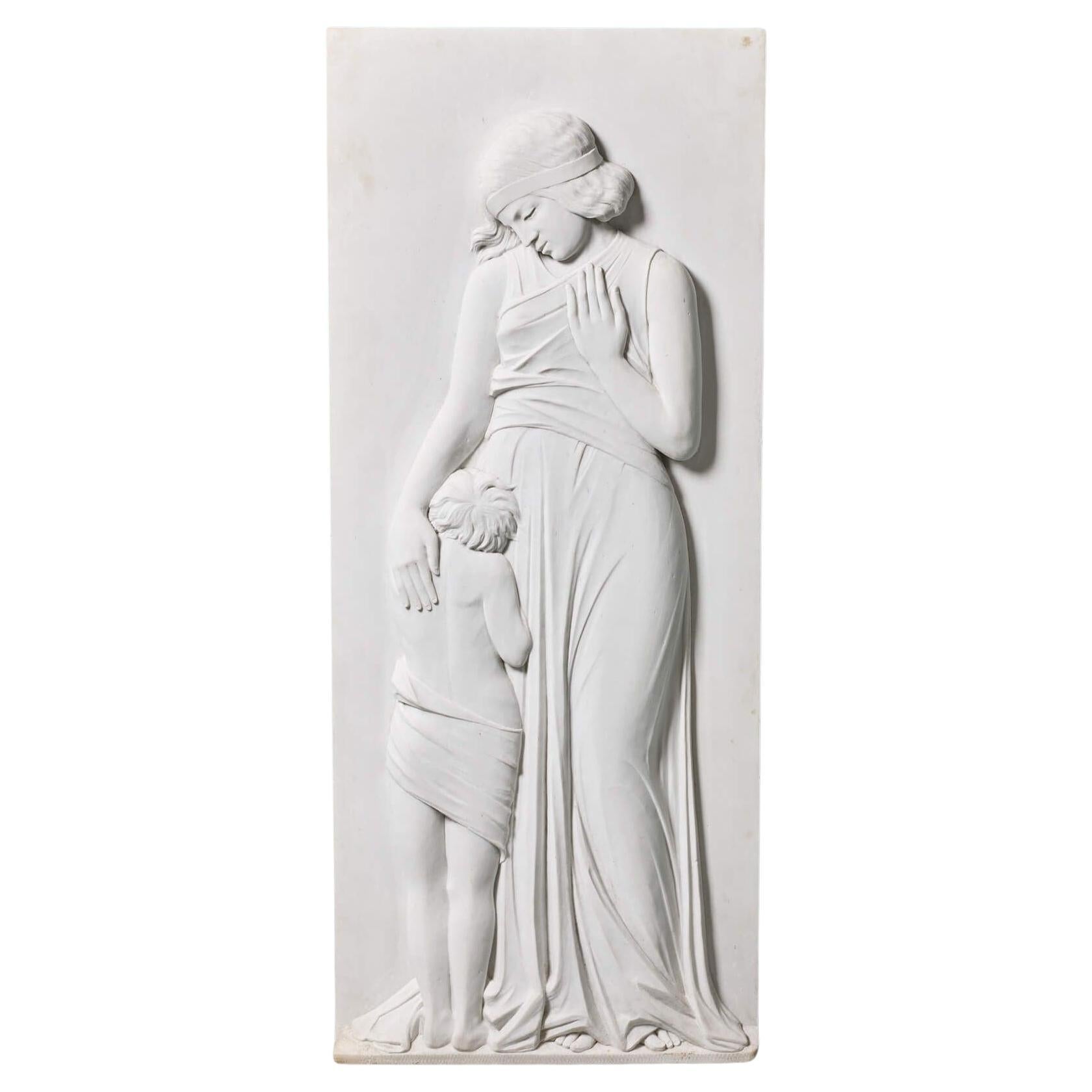 Ancienne plaque en marbre blanc statuaire sculpté