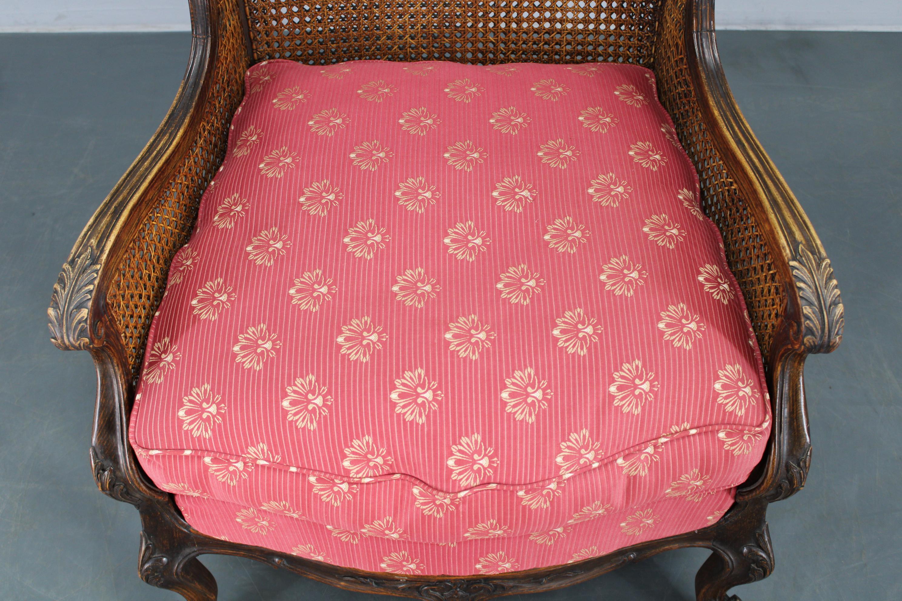 Antique Carved Wing Chair with Cane Sides , Czechoslovakia For Sale 1