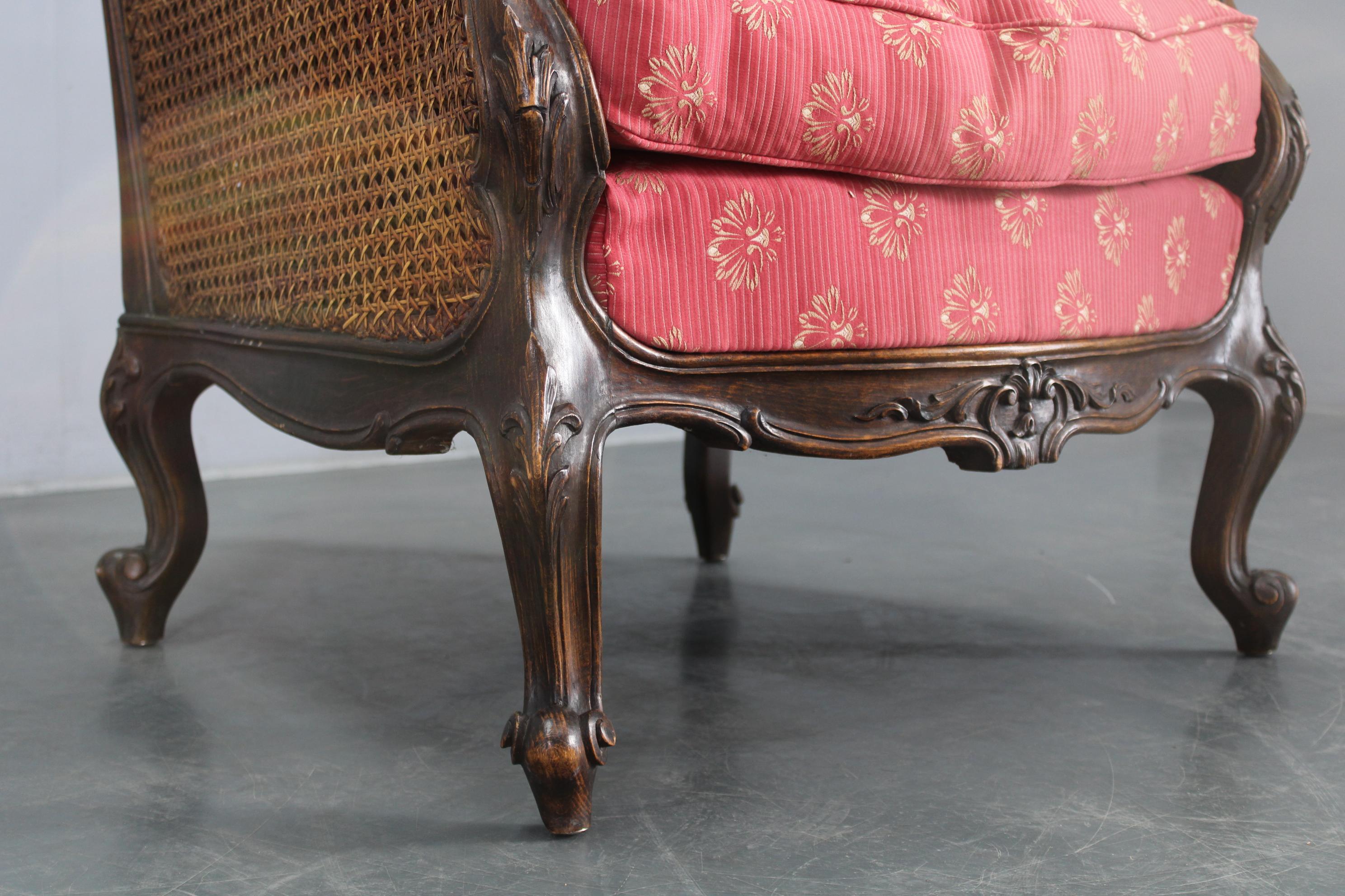 Antique Carved Wing Chair with Cane Sides , Czechoslovakia For Sale 3