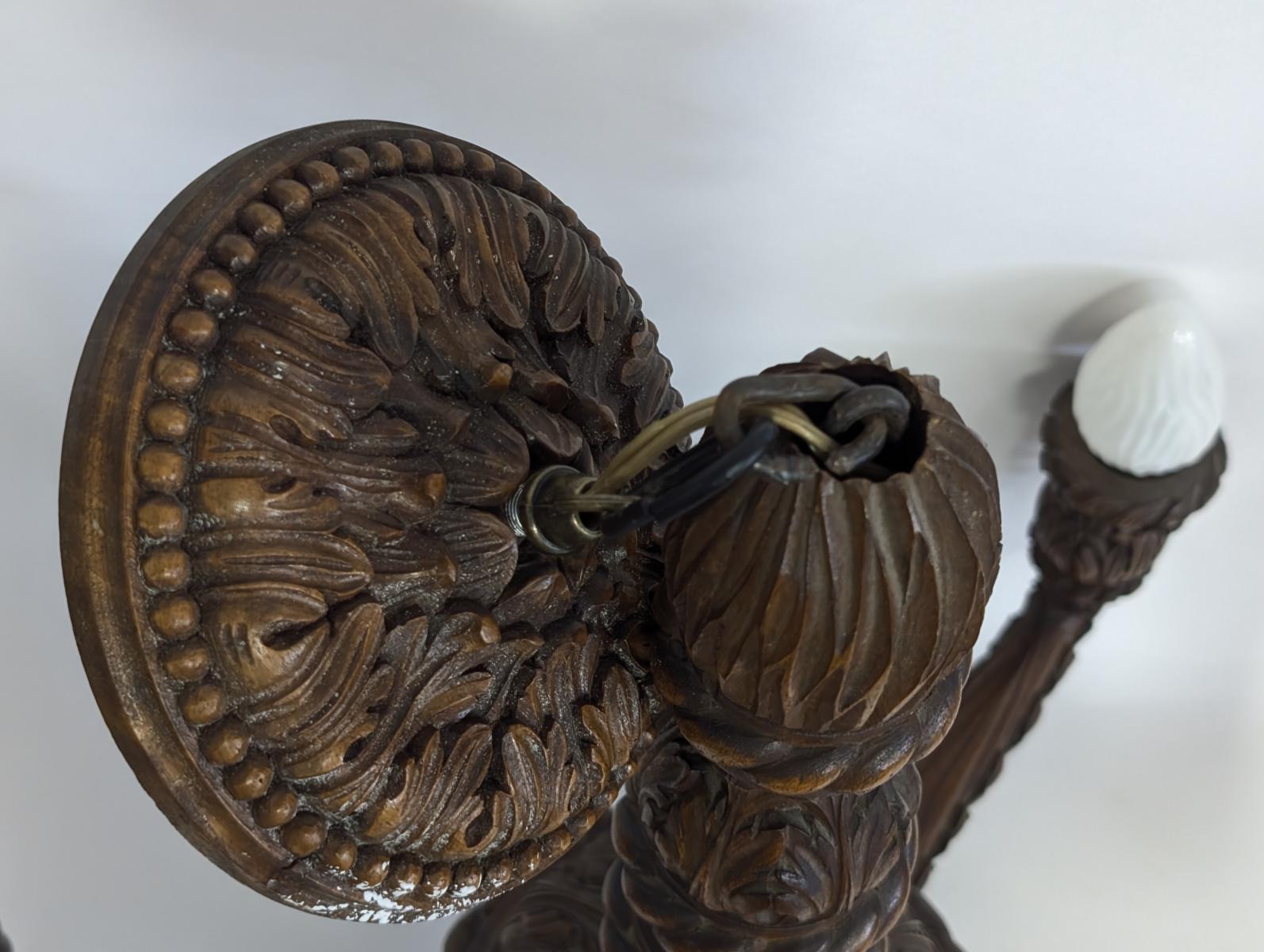 Antique Carved Wood 6 Arm Chandelier For Sale 4