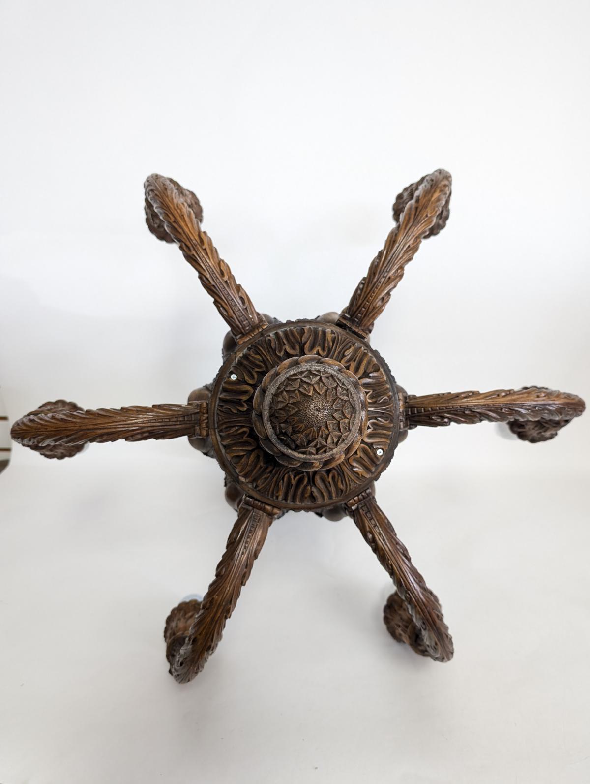 Antique Carved Wood 6 Arm Chandelier For Sale 4