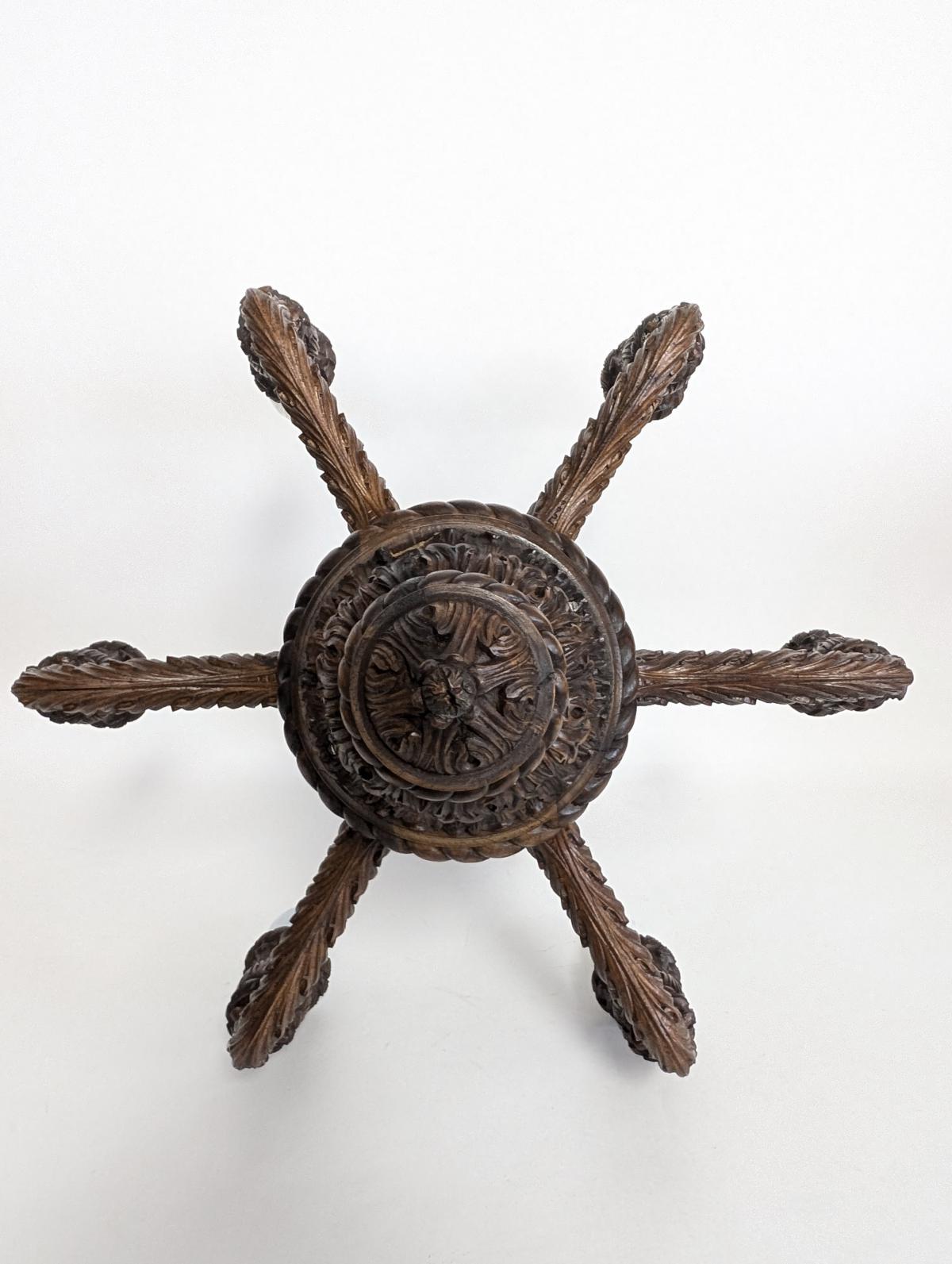 Antique Carved Wood 6 Arm Chandelier For Sale 5