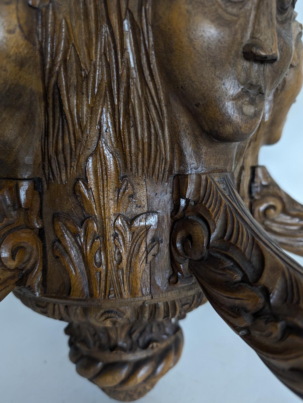 Antique Carved Wood 6 Arm Chandelier For Sale 5