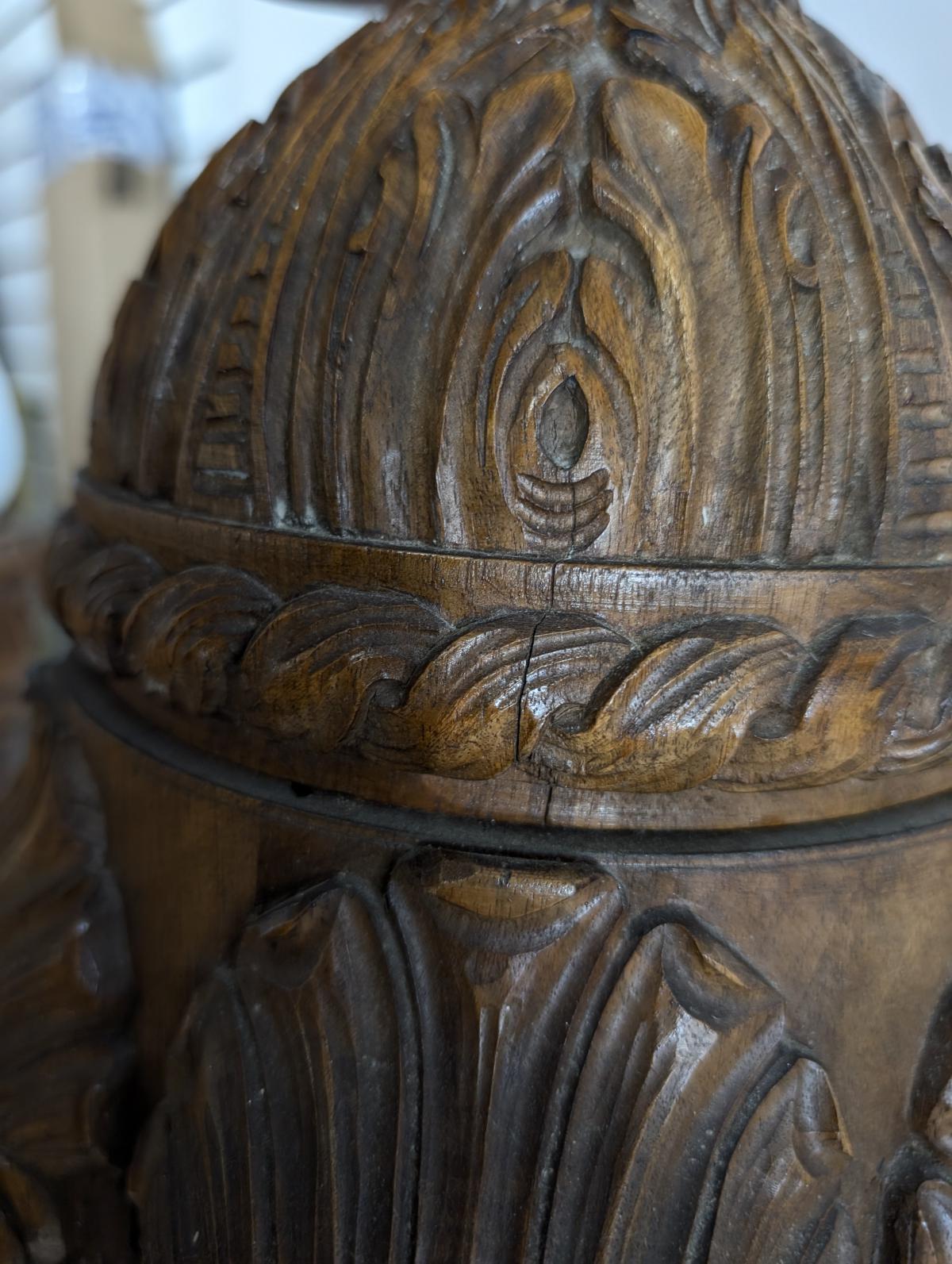 Antique Carved Wood 6 Arm Chandelier For Sale 6