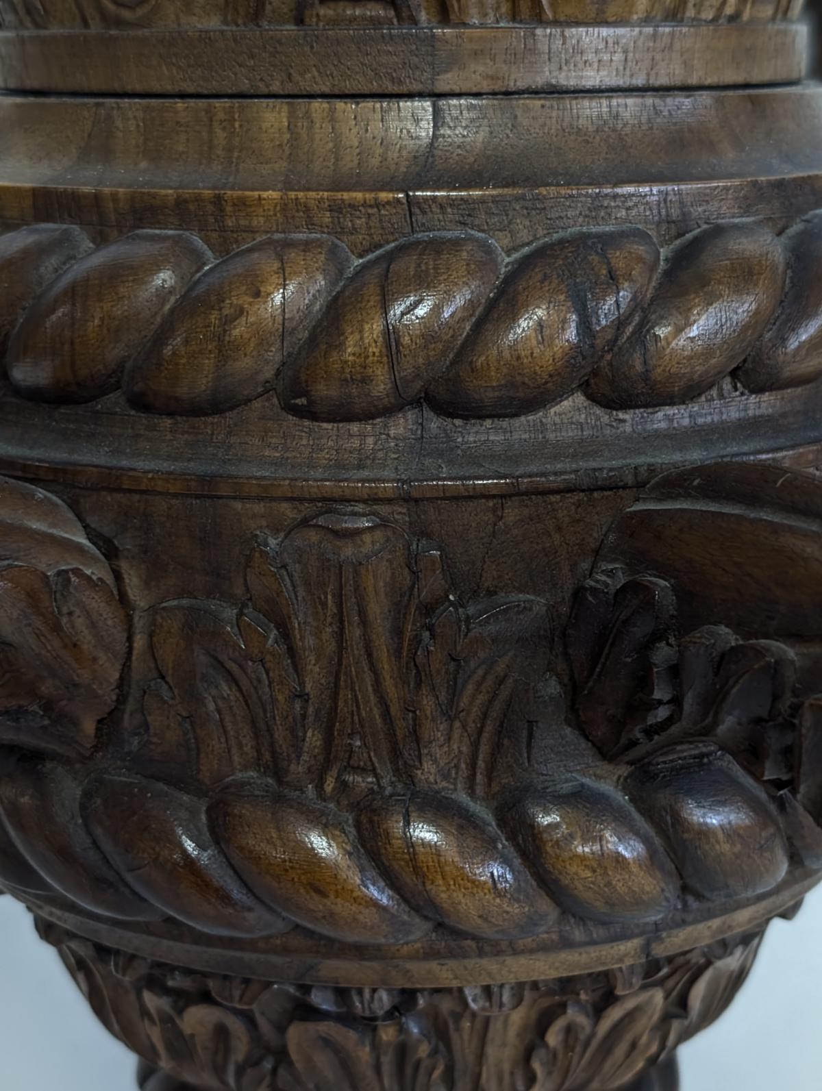 Antique Carved Wood 6 Arm Chandelier For Sale 1