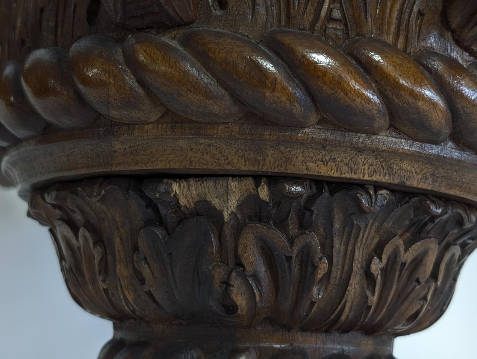 Antique Carved Wood 6 Arm Chandelier For Sale 3