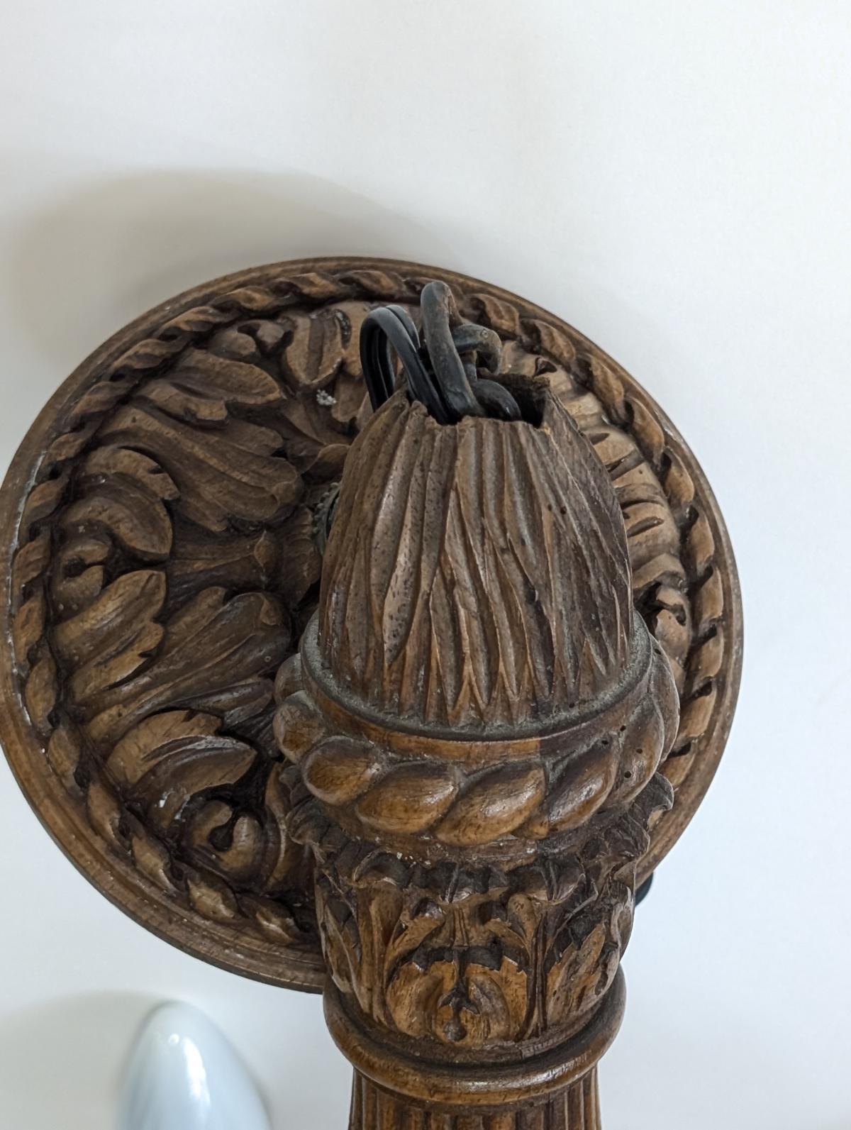 Antique Carved Wood 6 Arm Chandelier For Sale 3